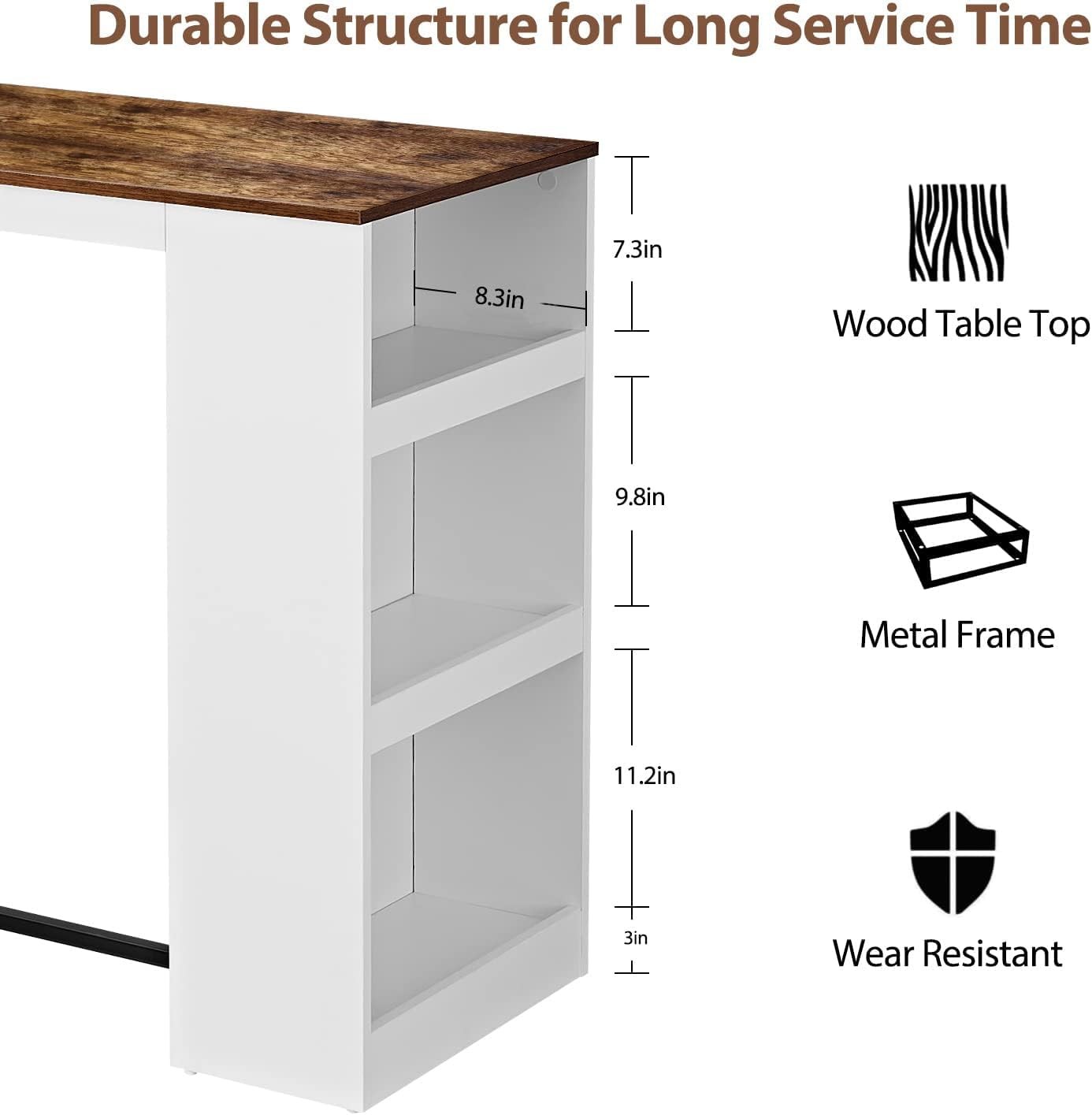 3 Piece Dining Table Set Kitchen Bar Table W/ Two Stool Storage Shelves Wood