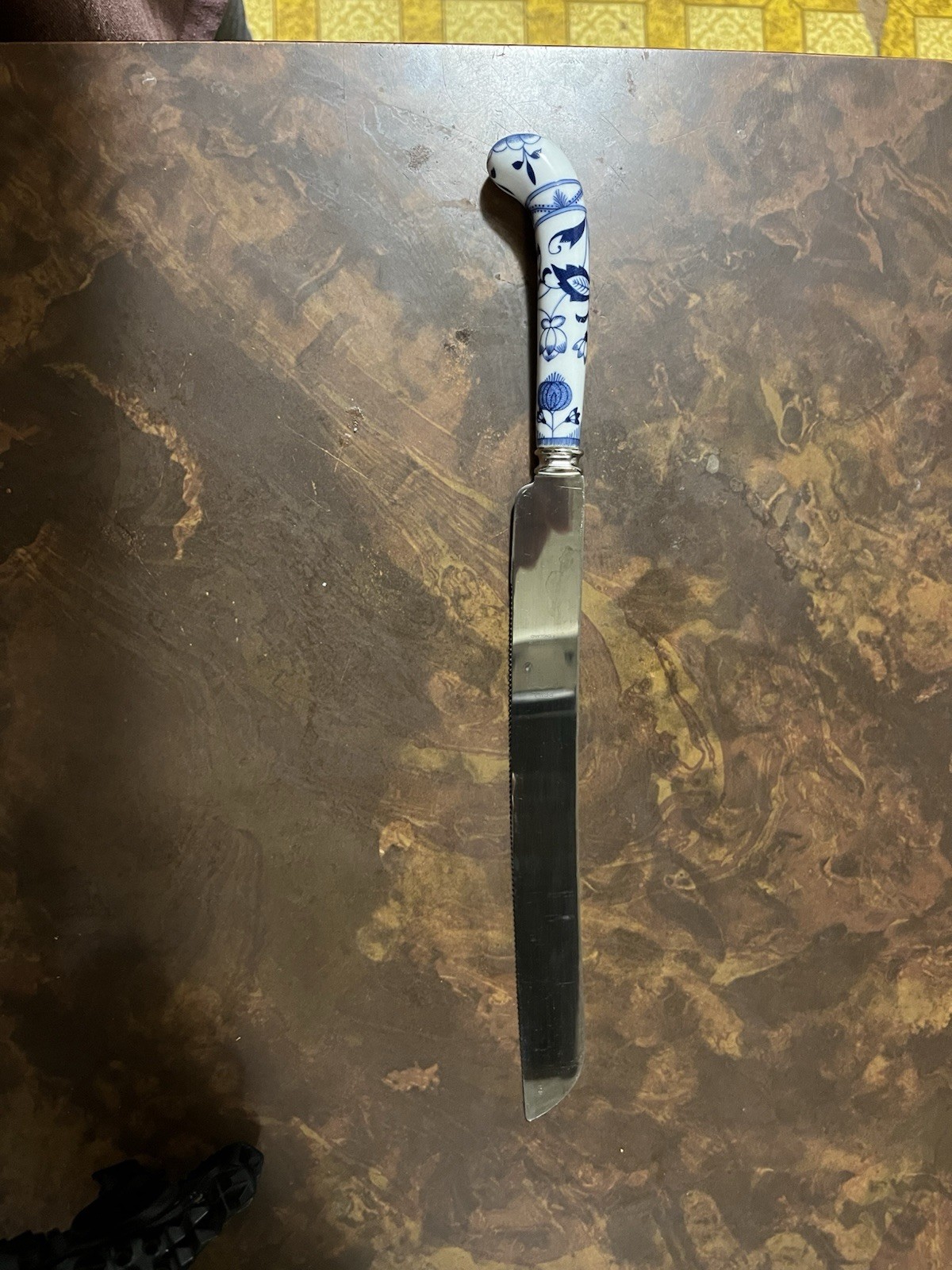 Prill Sheffield England Knife Blue Onion Porcelain Handle