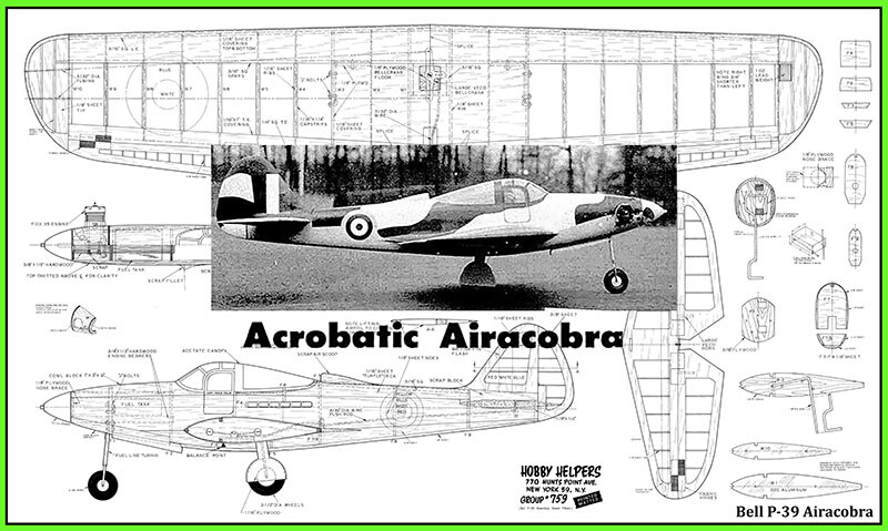 Model Airplane Plans (UC): P-39 Airacobra 42" Wingspan Stunt for .35 Engine