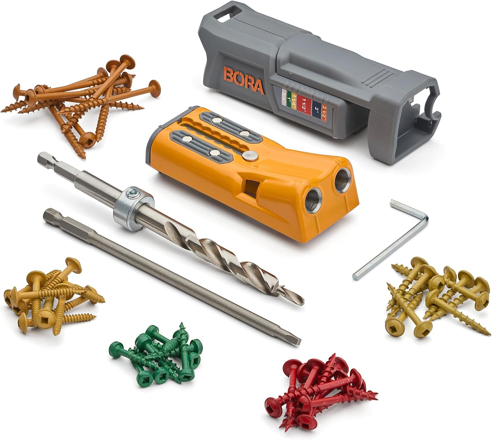 BORA Pro Compact Metal Pocket Hole Jig & 50pc Screw Set, Auto Adjusting Drill