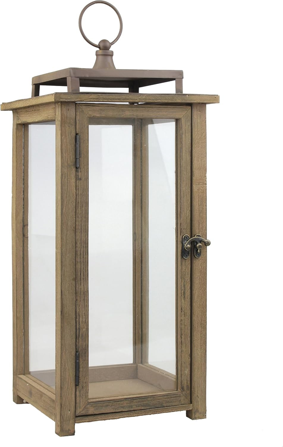 18 Inch Rustic Wooden Candle Hurricane Lantern, For Table Top, Mantle, Wall Hang