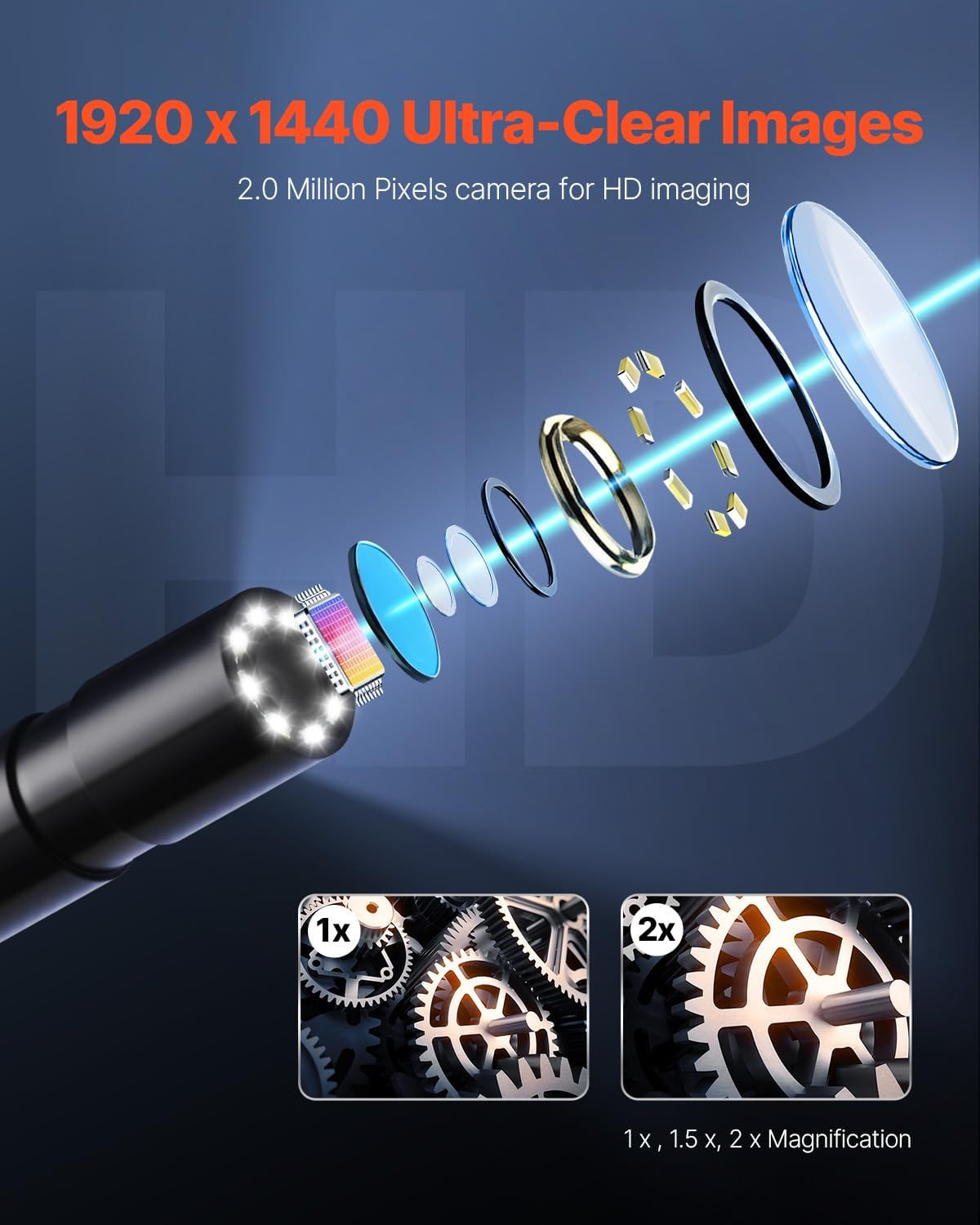 Endoscope Camera with 49.2FT Semi-Rigid Cable, 1920P HD Borescope for Android &