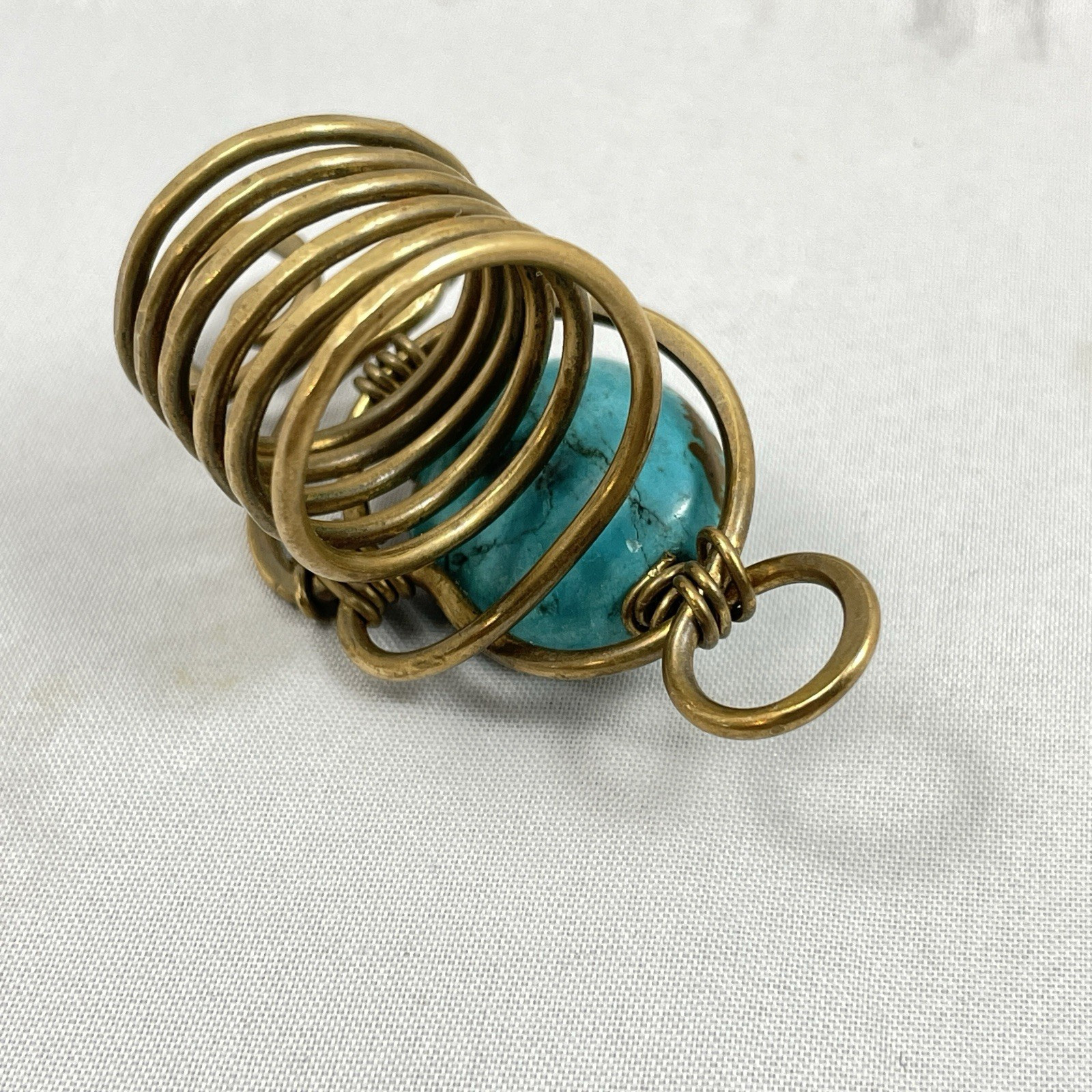 Artisan Cooper Wire Wrap Turquoise Statement Ring - Size 6