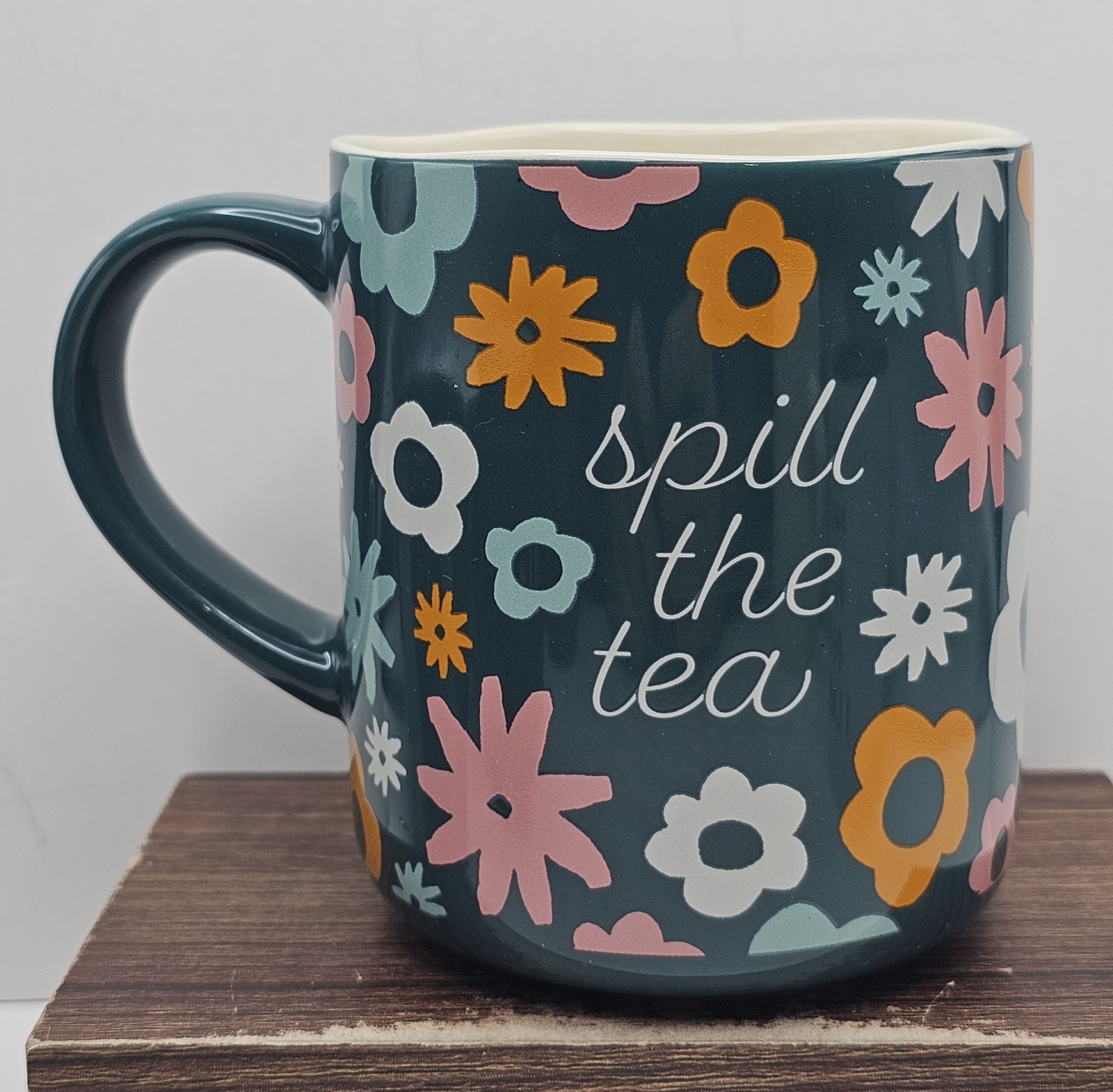 Opalhouse "Spill the Tea" Deep Teal Floral Stoneware Coffee/Tea Mug
