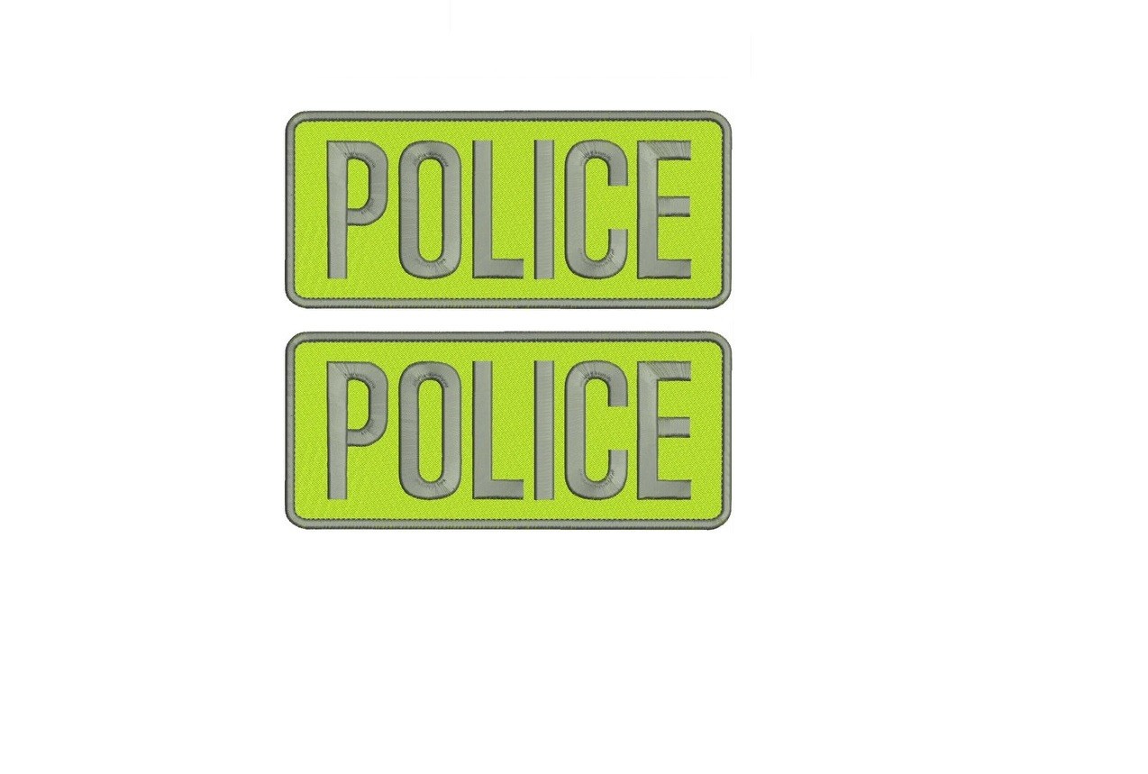 POLICE 2 EMBROIDERY PATCH 4X10  HOOK ON BACK  LIME GREEN/GRAY