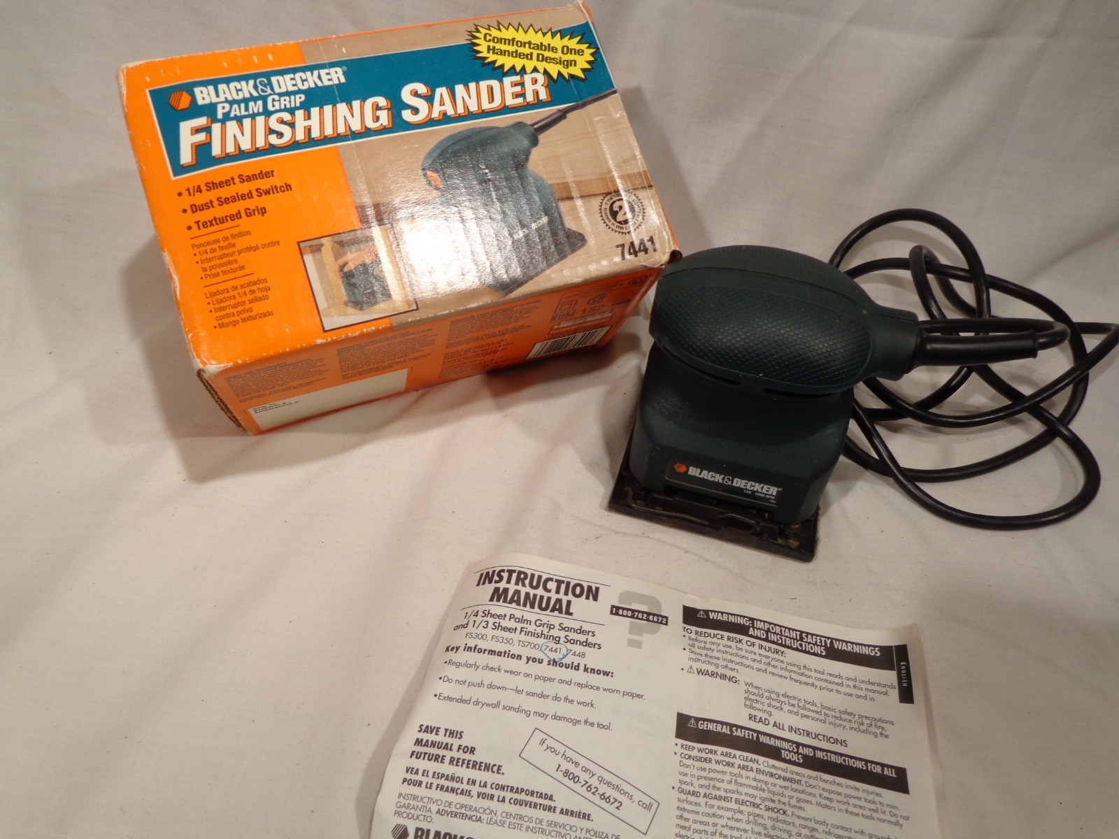 Black & Decker 1/4 Sheet Palm Grip Finishing Sander No. 7441 Made In USA, Tested