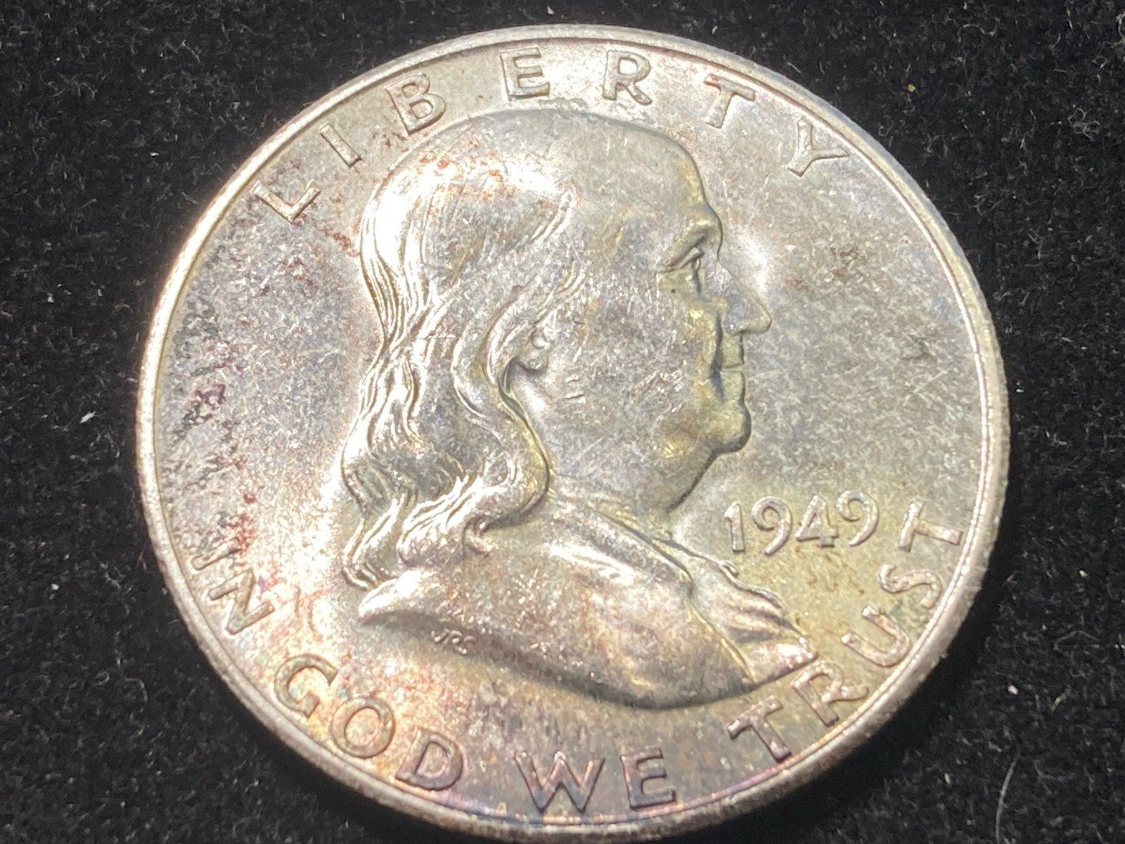 1949-S Franklin Half Dollar BU Key Date Lite Original Toning