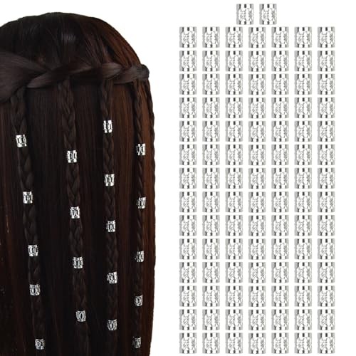 100 Pcs Dreadlocks Beads Metal Hair Cuffs Hair 1 Count (Pack of 100) Silver