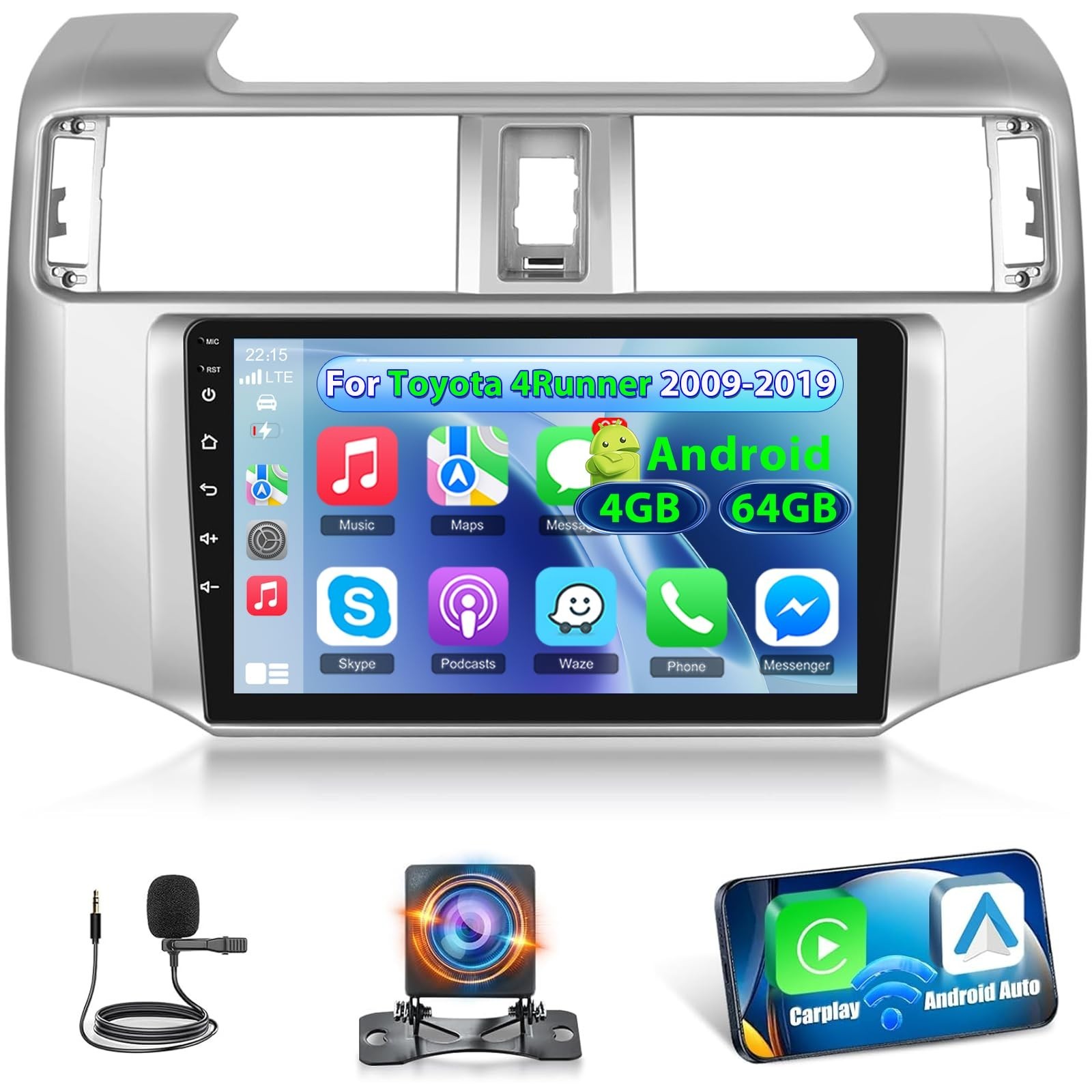 [4+64G] NHOPEEW for Toyota 4Runner Car Radio 2009-2019 with Wireless Carplay ...