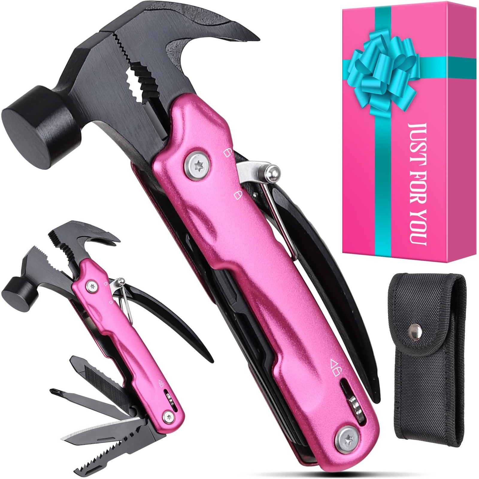 Pink Multitool Hammer Camping Essentials Gear - Stocking Stuffers for