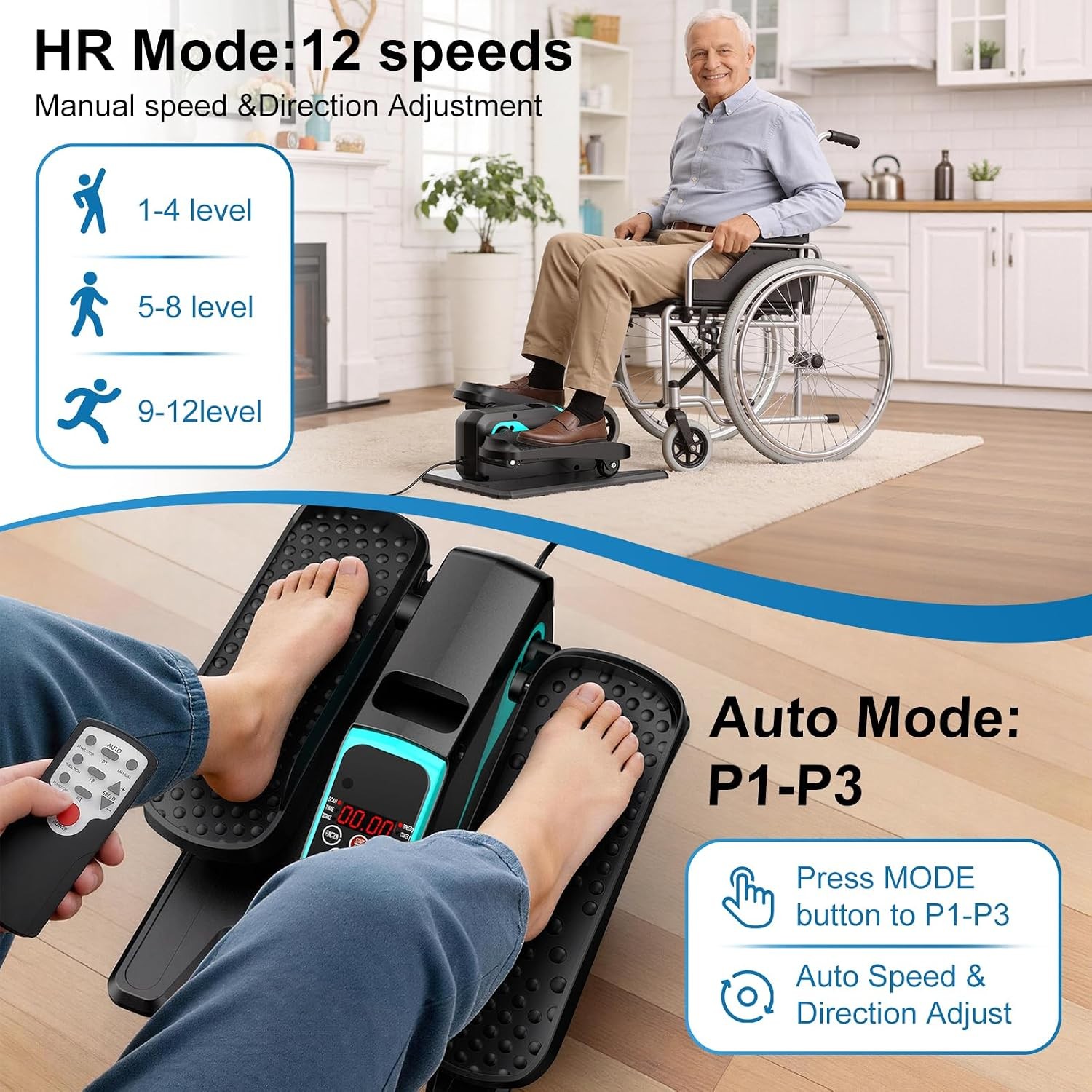 Under Desk Mini Motorized Elliptical 12 Speed 5 Modes Leg Exerciser Machine