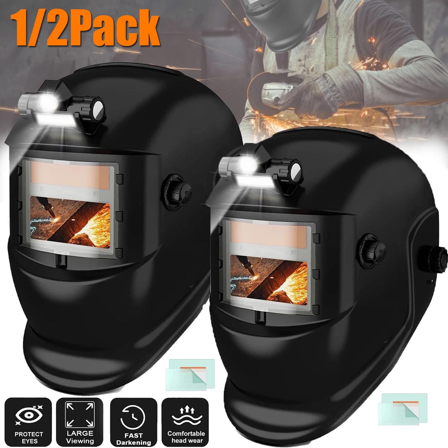 2 Pack True Color Solar Auto Darkening Welding Helmet Arc Tig Mig Grinding Hood
