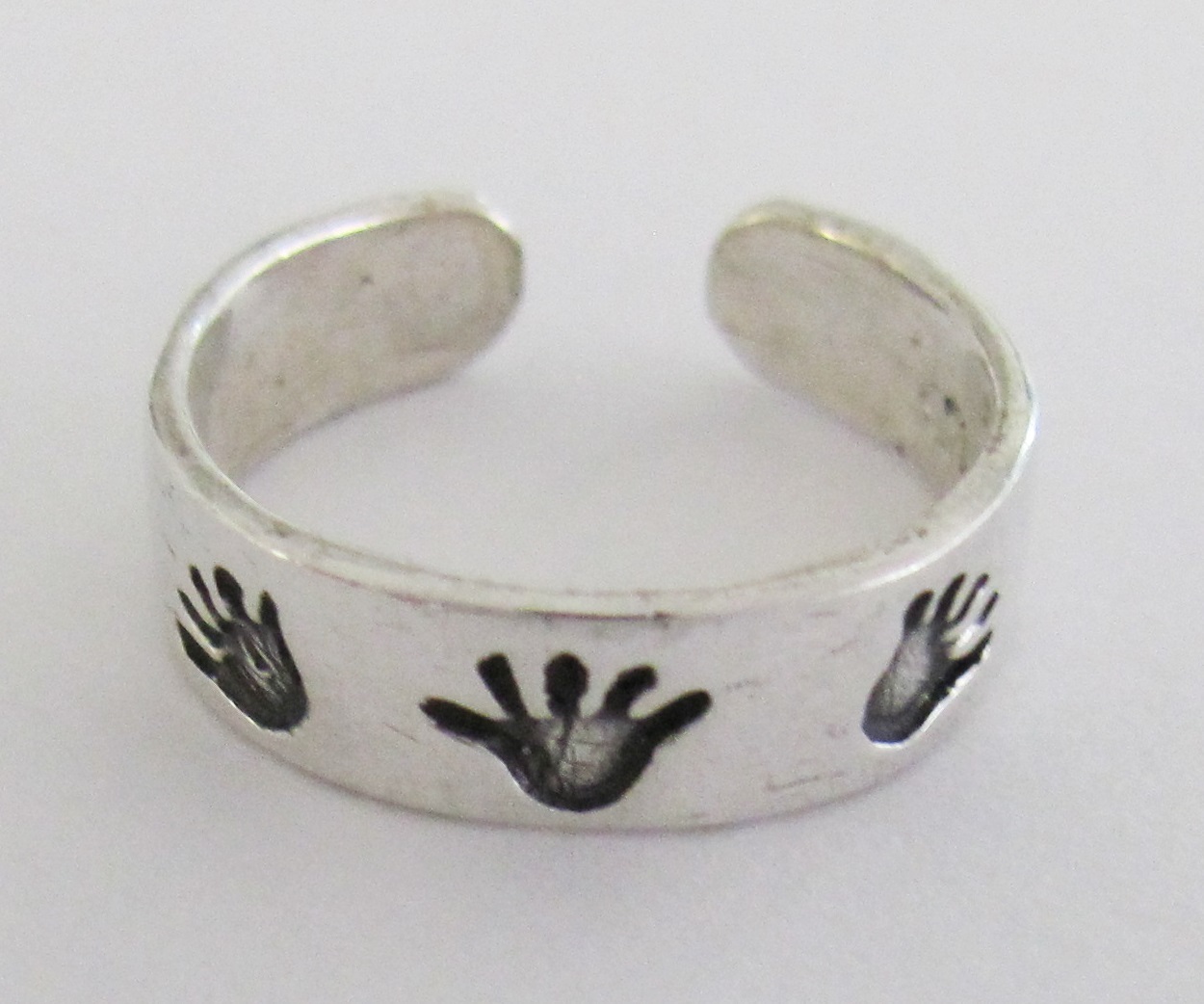 Sterling Silver hands 5mm wide band adjustable toe ring