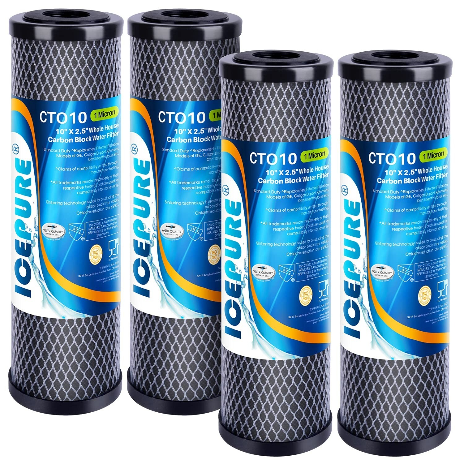 1 Micron 10" x 2.5" Whole House CTO Sedimen Water Filter Fit DuPont WFPFC8002