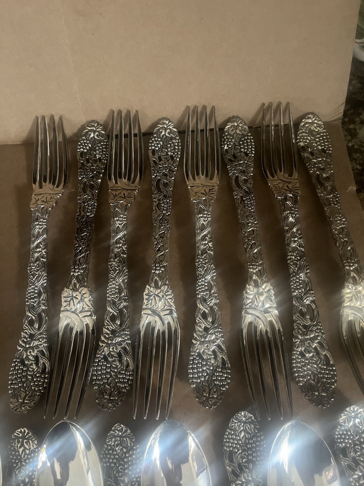 46 Pcs. Neiman Marcus Godinger Silver Plated Vineyard Pattern
