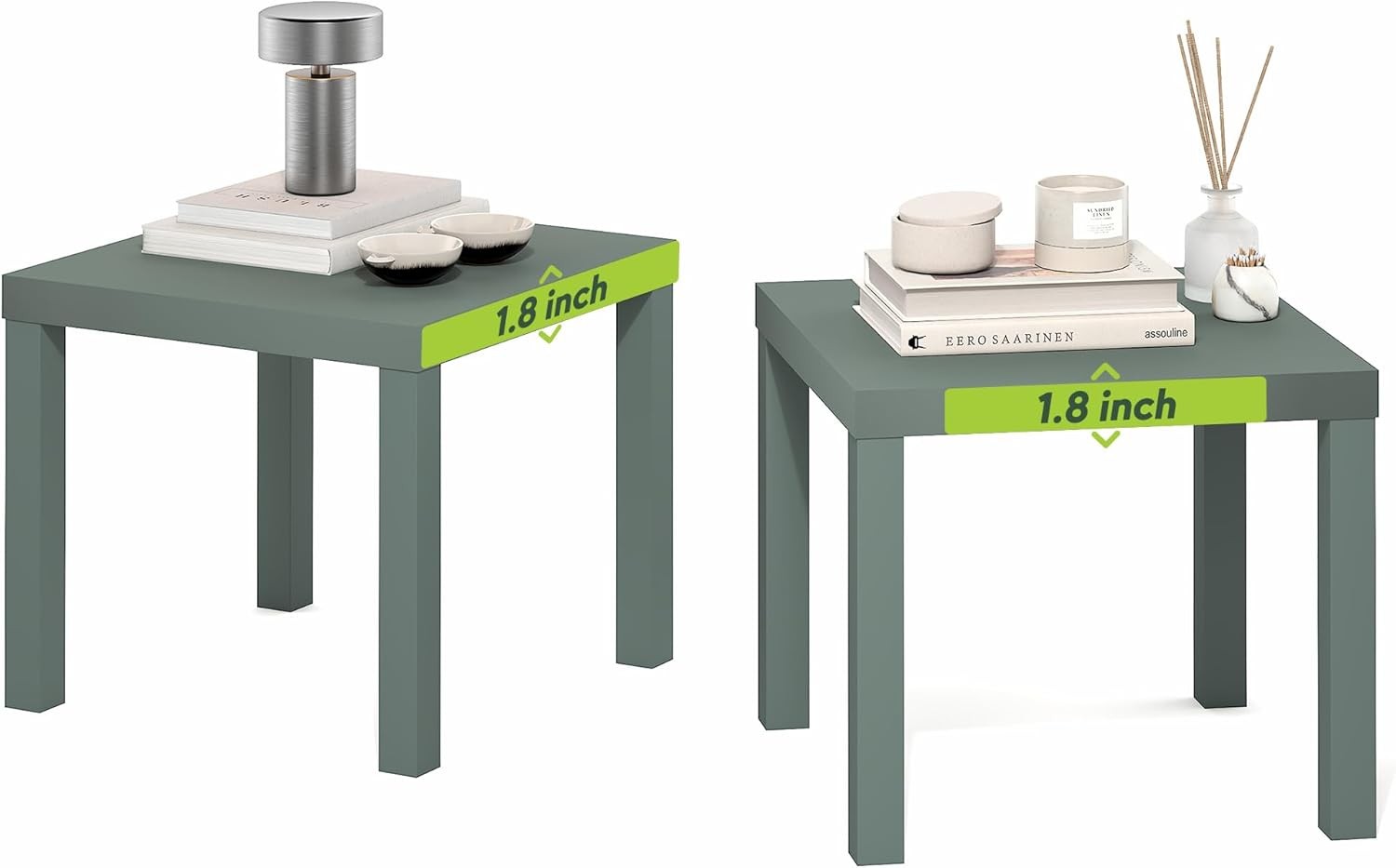 Classic Side Table Set of 2 Square Modern End Table W/ 1.8" Triple Thick