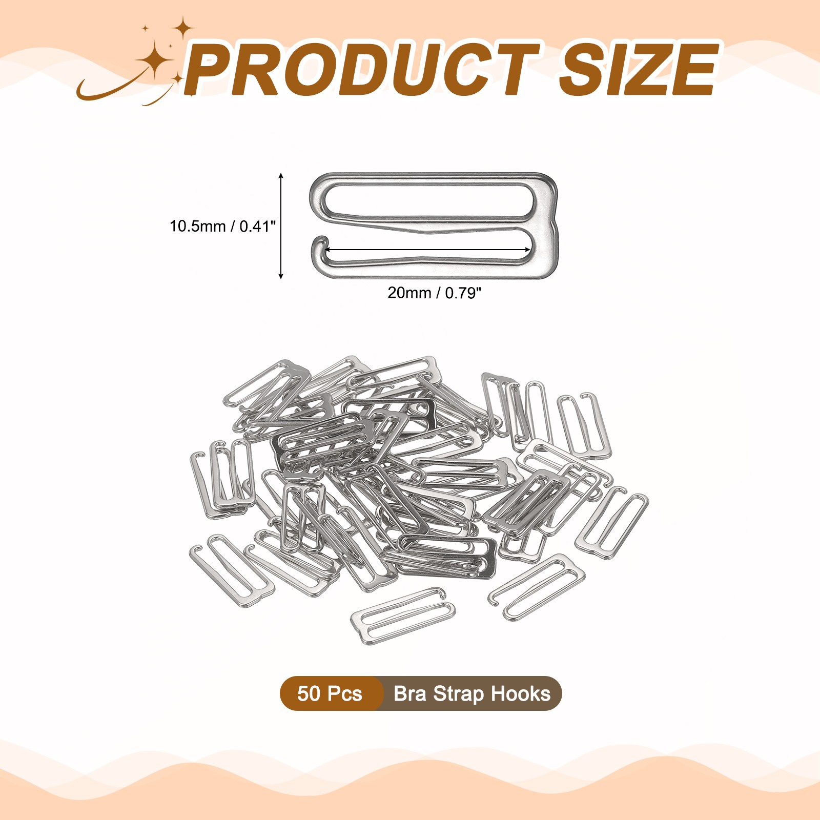 50Pcs Bra Hooks for Straps 20mm 9 Shaped, Silver