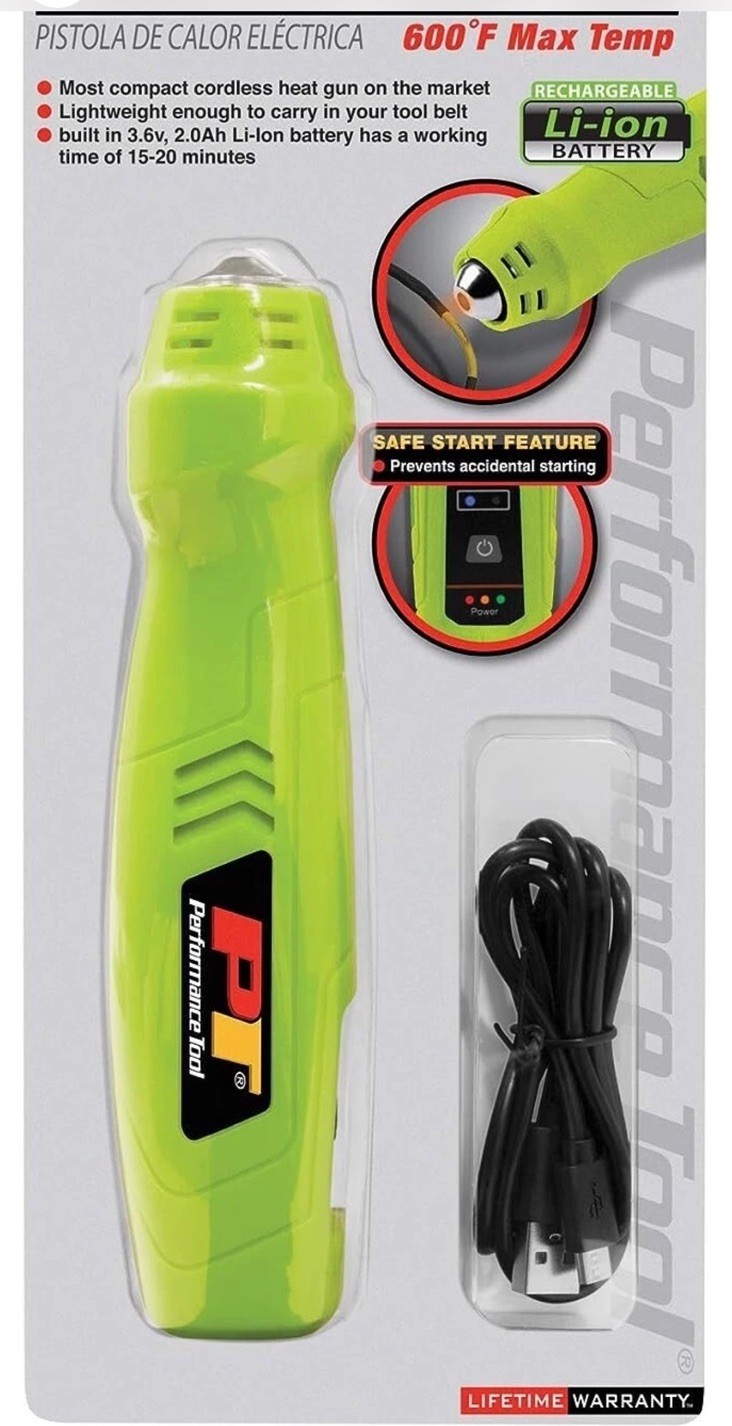 Performance Tool W2082 Compact Rechargeable Cordless Heat Gun 600 Degree Output