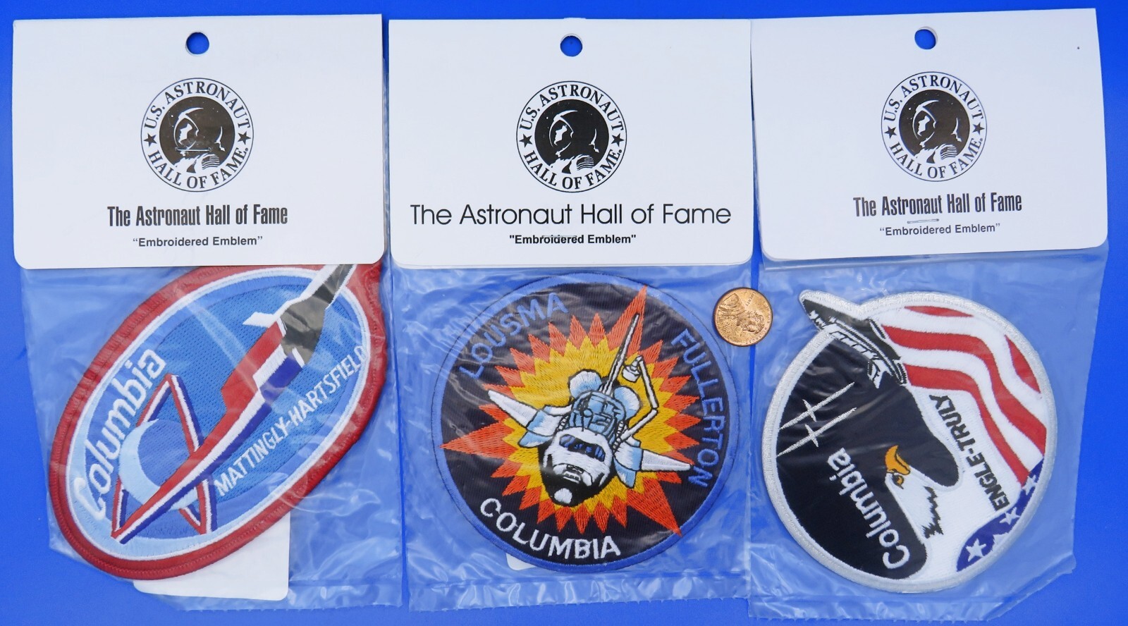 NASA PATCH Trio vtg Space Shuttle COLUMBIA STS 1 / 2 / 3 MIP Astronaut Hall FAME