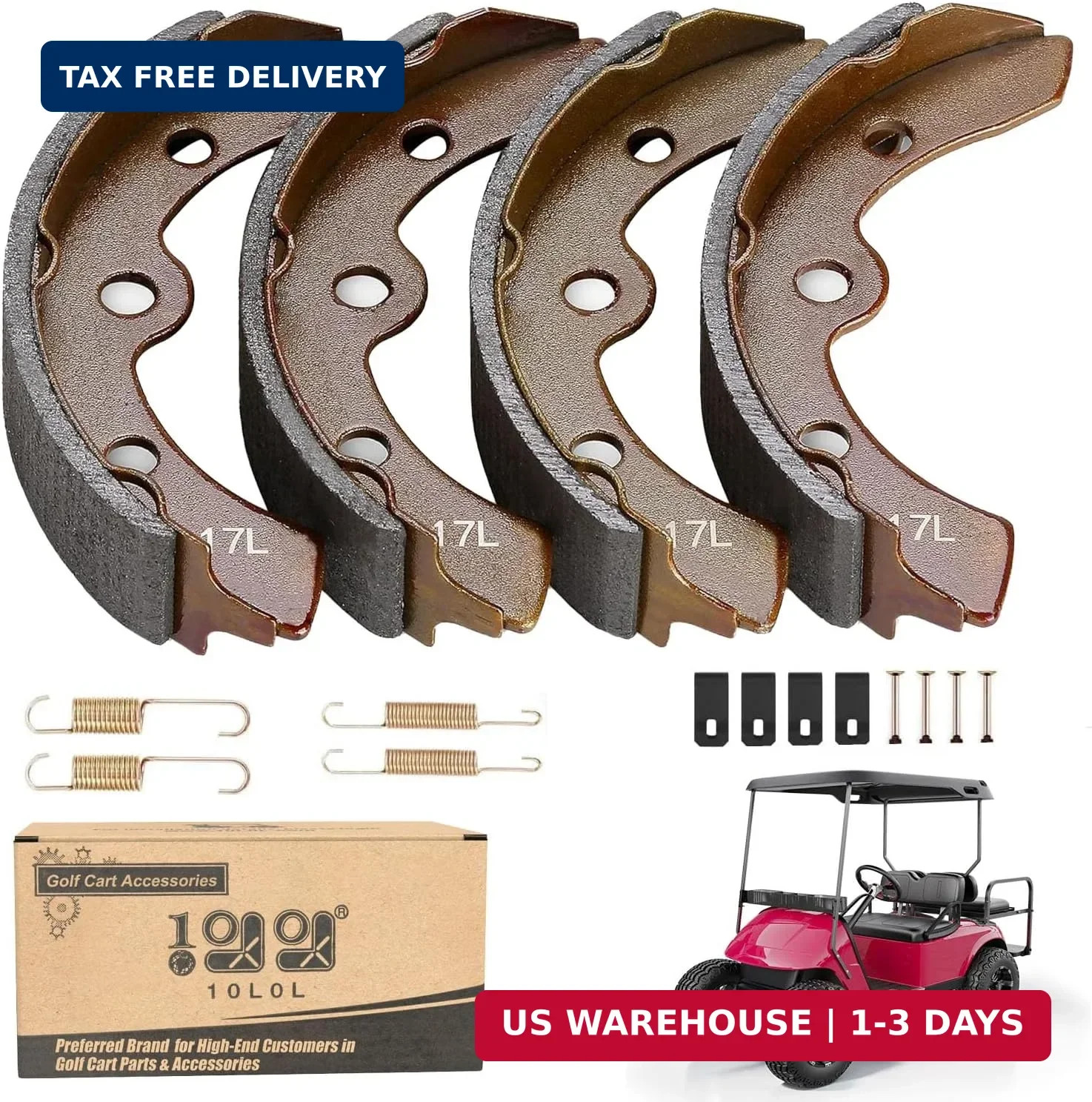 10L0L Golf Cart Brake Shoes Kit for Club Car DS & Carryall 1981-1994 Brown
