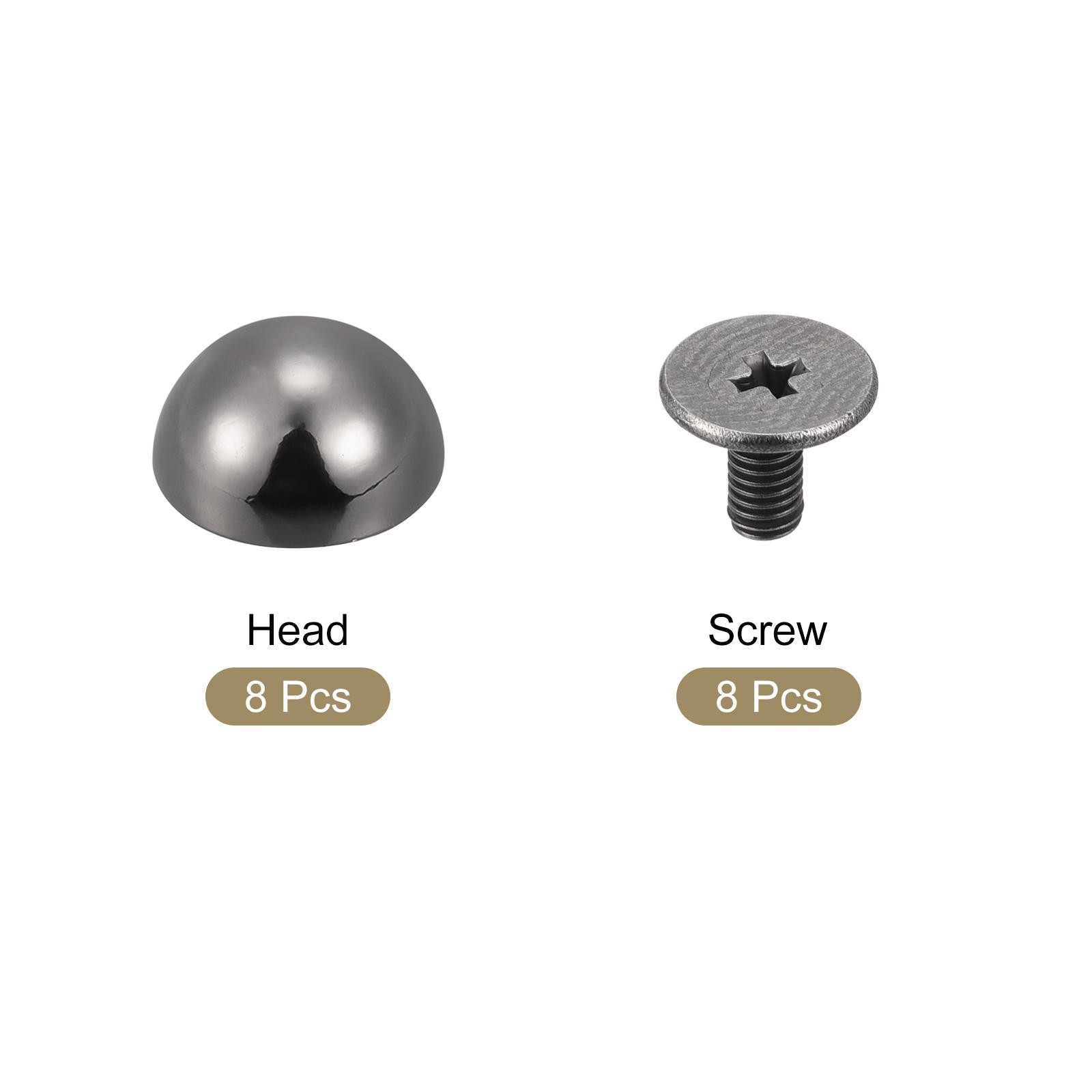 10x6mm Back Screw Rivets Solid Round Head Leather Studs Black 8 Sets