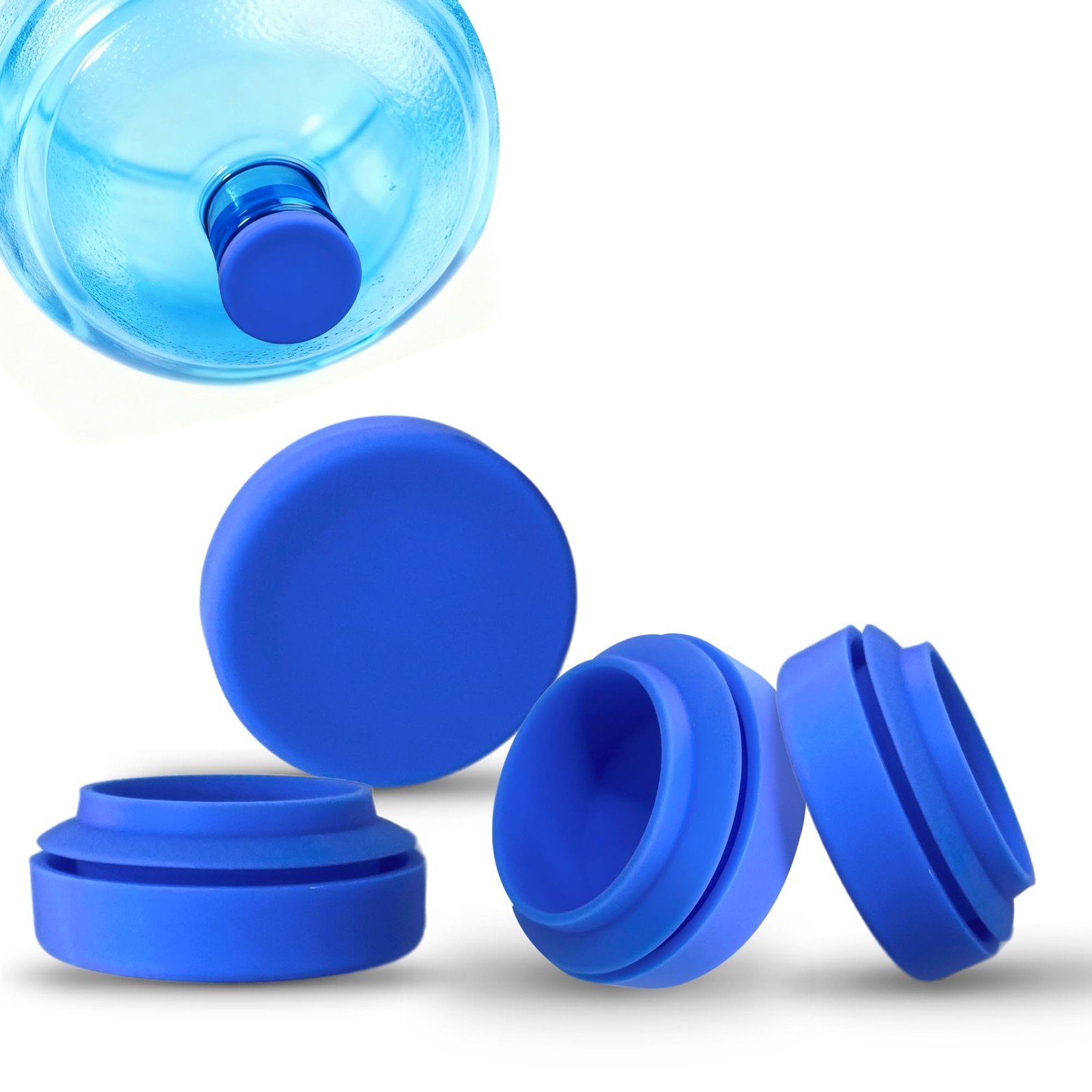 Reusable Water Bottle Caps – 4 Pack, 55mm Silicone Caps for 3 & 5-Gallon Jugs...