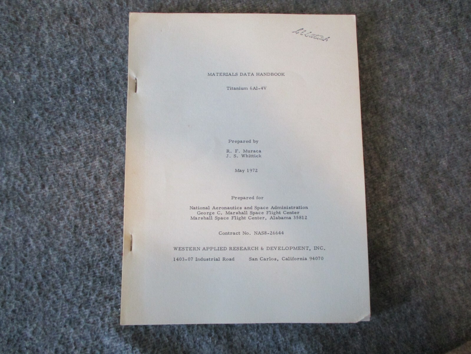 NASA SPACE SHUTTLE/VEHICLE SPECS METALS/MATERIALS/TESTING REPORTS/RESULTS 71-73
