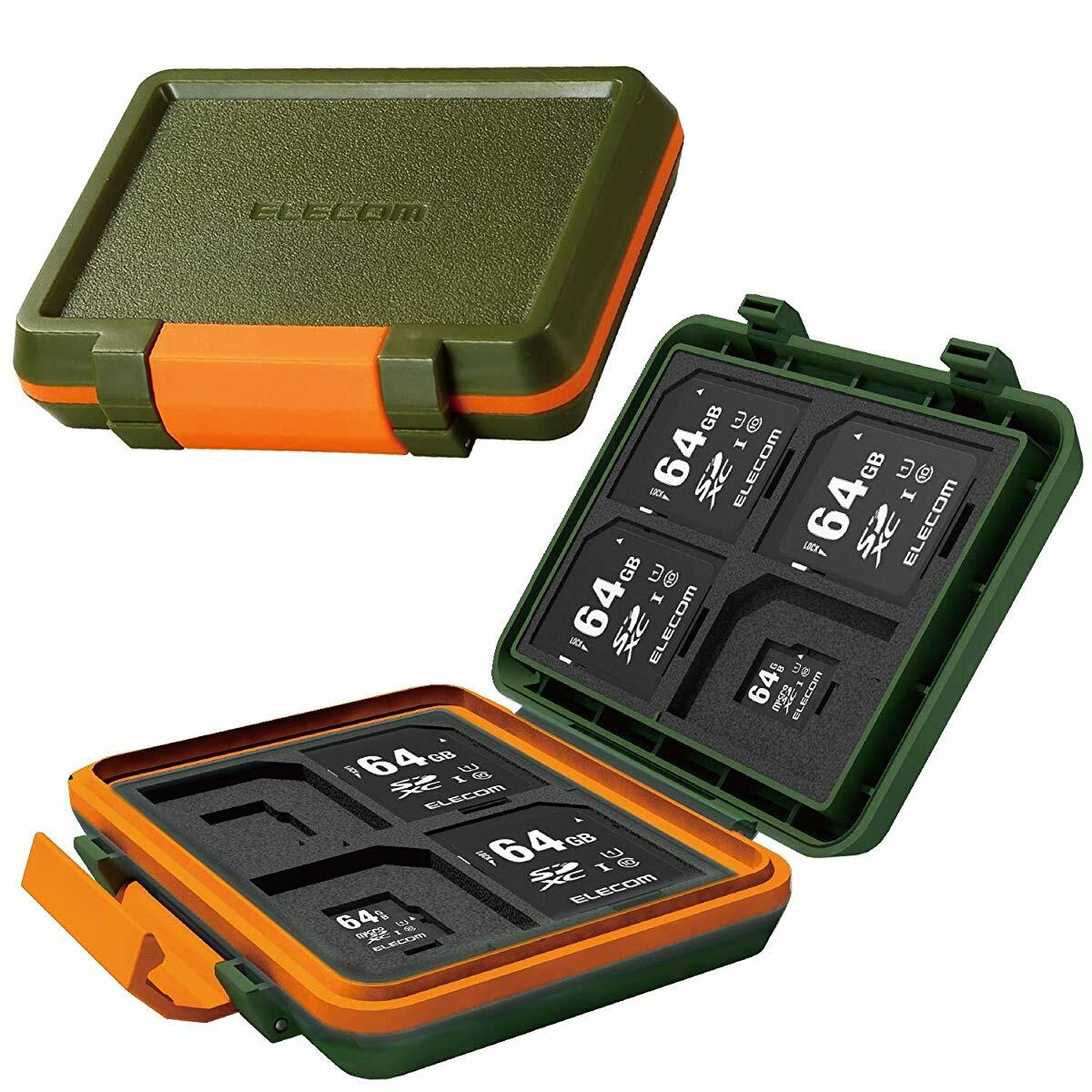 ELECOM memory card case SD8 sheet MicroSD8 Holds impact khaki CMC-SDCHD01GN  NEW