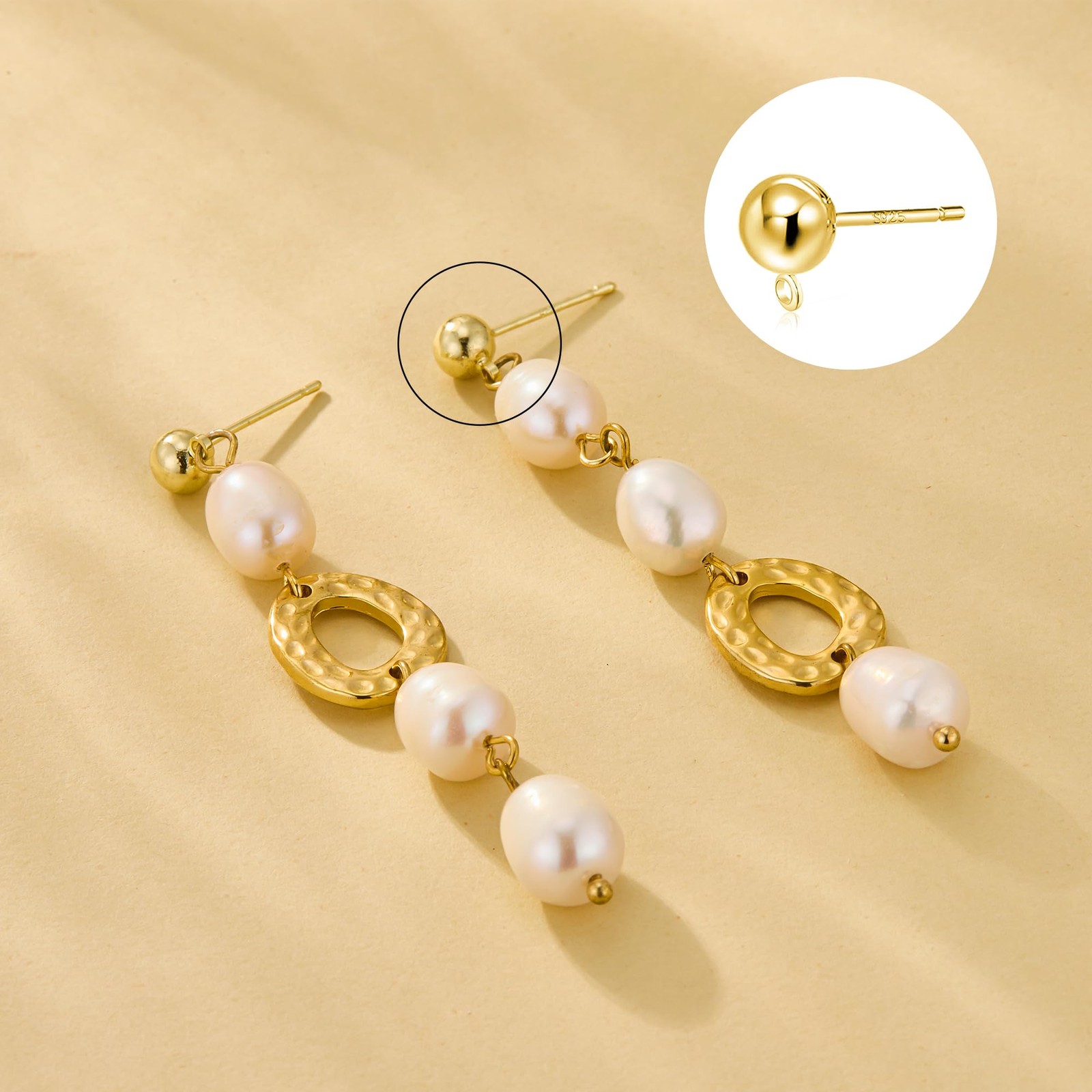 12Pcs Gold Earrings Making Supplies Ball Studs Post with Loop Ear Backs | Hyp...
