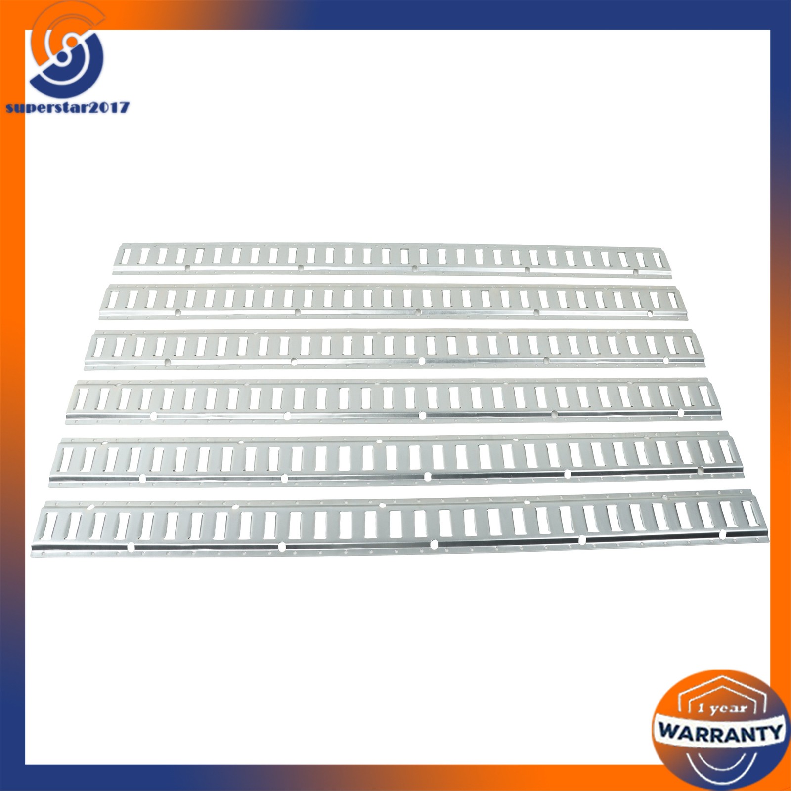 12PCS E-Track Tie-Down Rail Kit 6x 5ft Silver Galvanized Rails 6 O-Ring Anchors