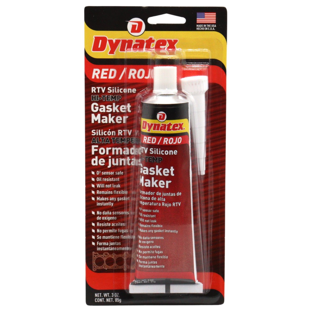 Dynatex Red Hi-Temp RTV Gasket Maker 3 oz Tube - Sensor Safe, 650°F (Single)