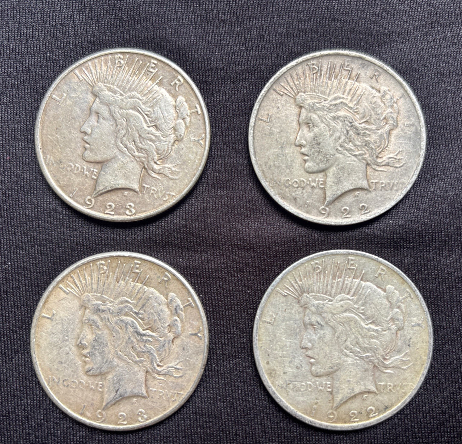 Lot of Four Peace Dollars For Sale