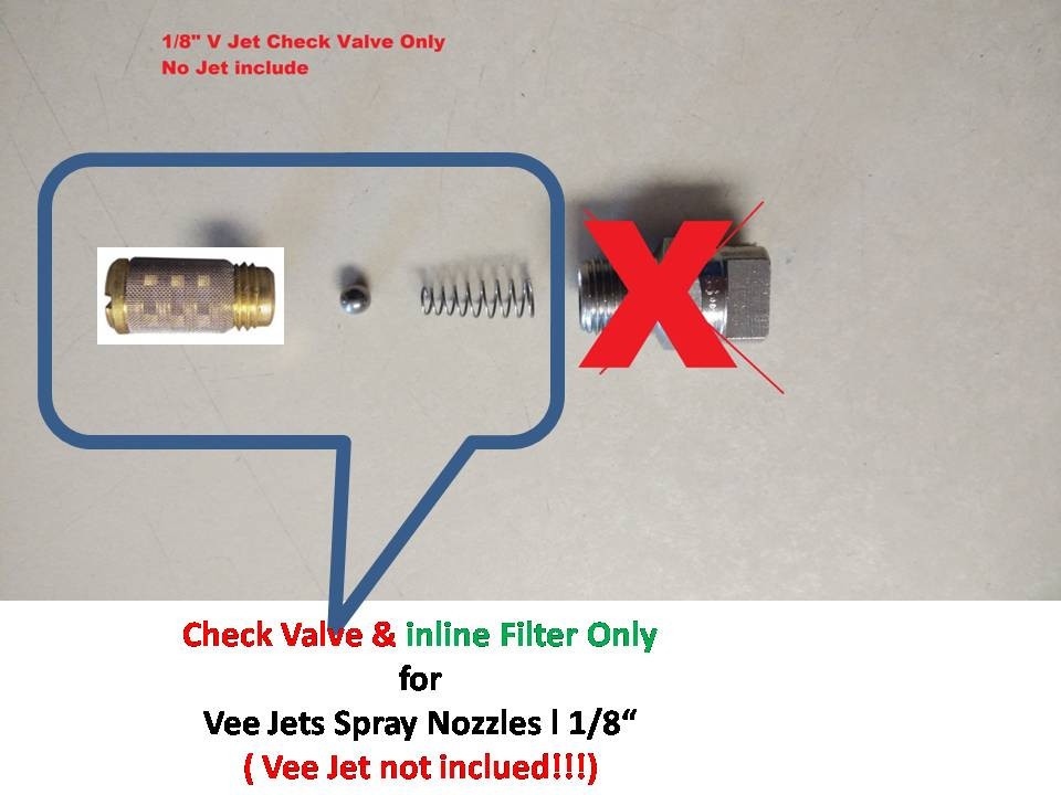 Brass Check Valve & inline Filter ONLY for Vee Jets Spray Nozzles l 1/8"  NEW