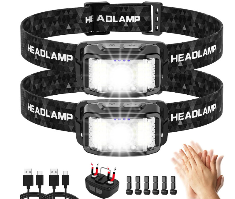 Linterna frontal LED recargable 2000 lúmenes sensor 16 modos IPX6