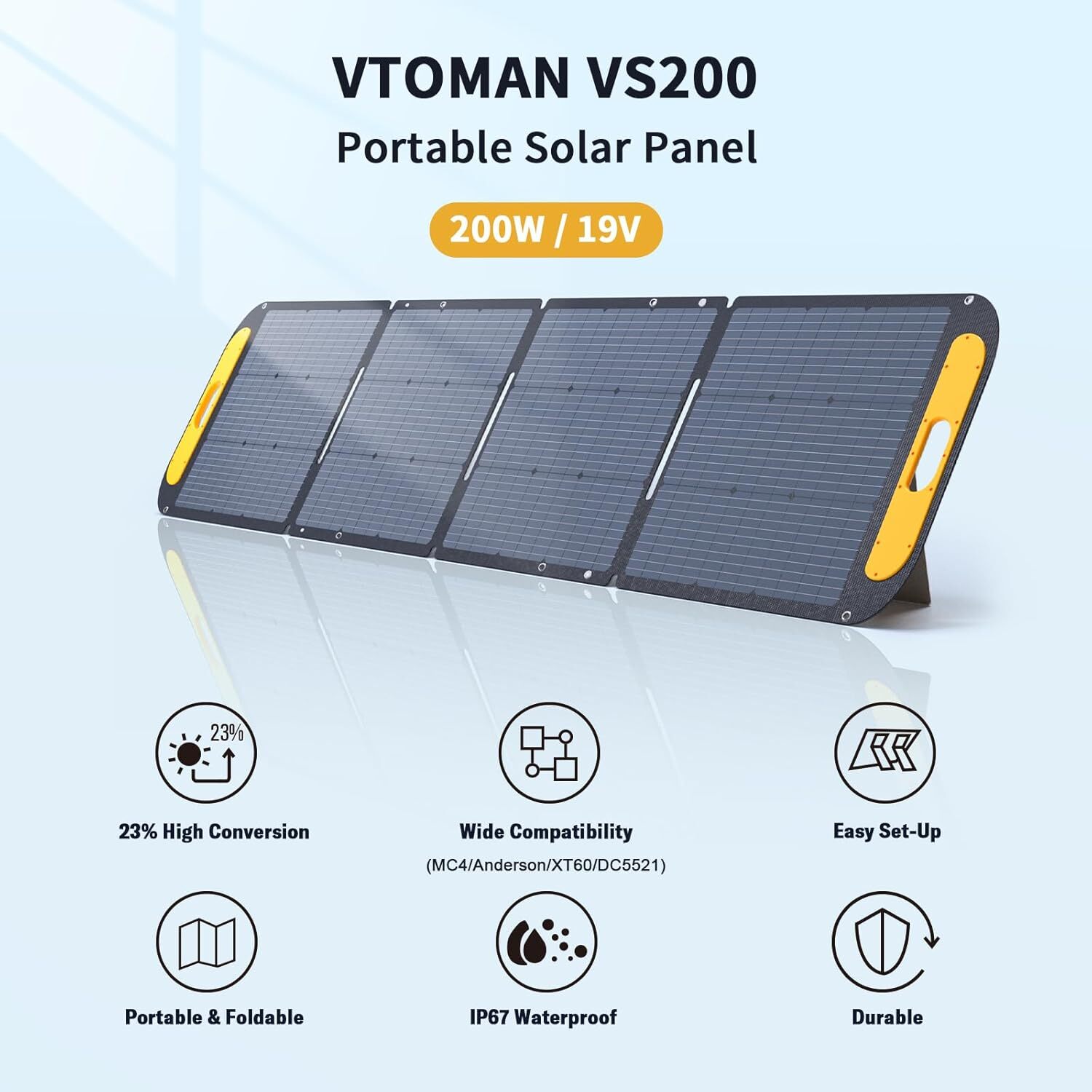 VTOMAN VS200 Portable Solar Panel 200W 19V, 23% Efficiency Foldable Solar Panel