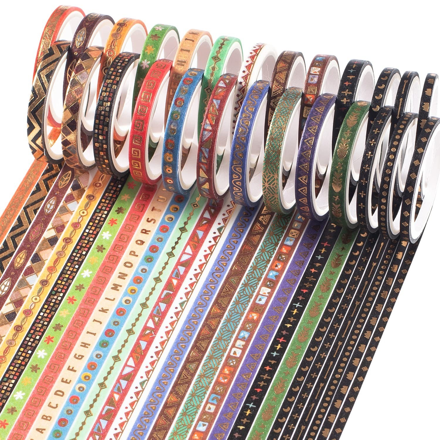 YUBBAEX 26 Rolls Indian Washi Tape Set, 5MM Wide Folk Totem Foil Gold Thin De...