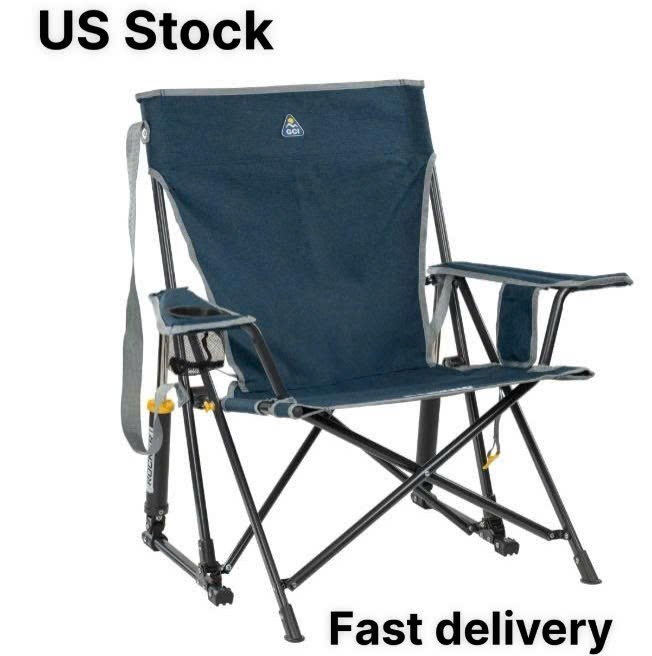 GCI Outdoor Kickback Rocker Foldable Rocking Camp Chair, Heathered Indigo