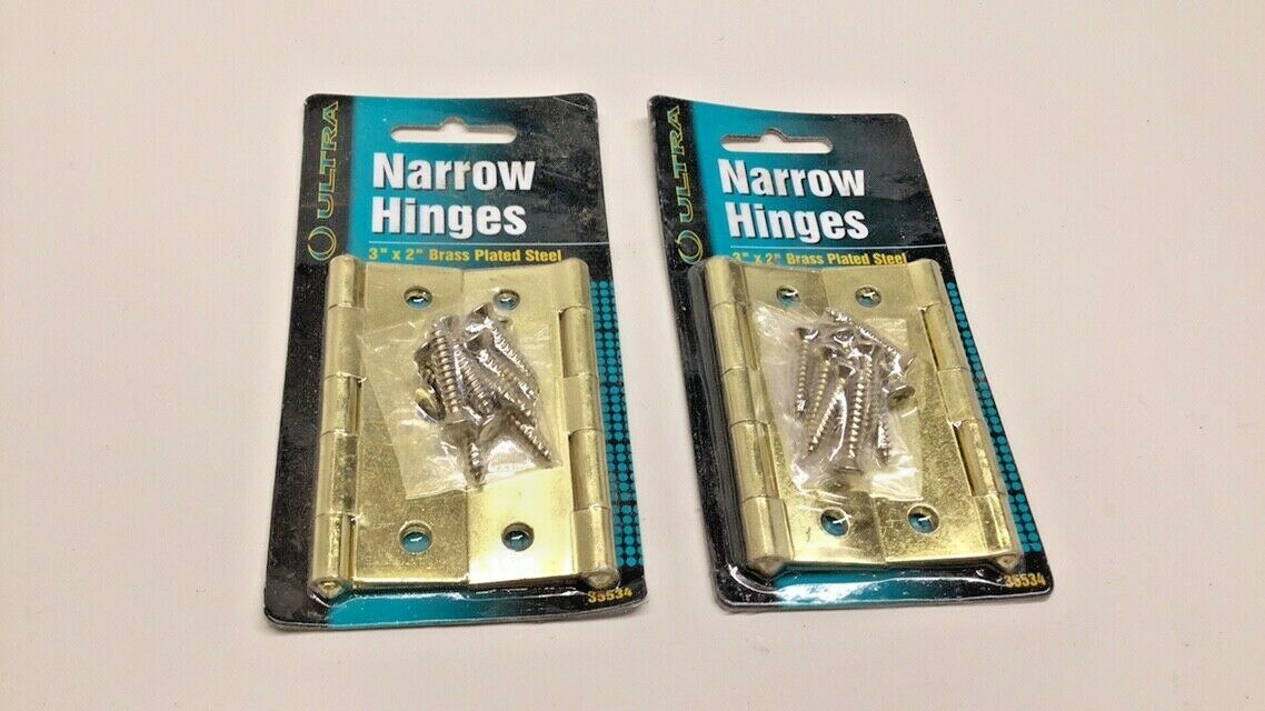 Ultra Hardware 35534 Narrow Hinges 3" x 2" Brass Plated Steel (Pack of 2)