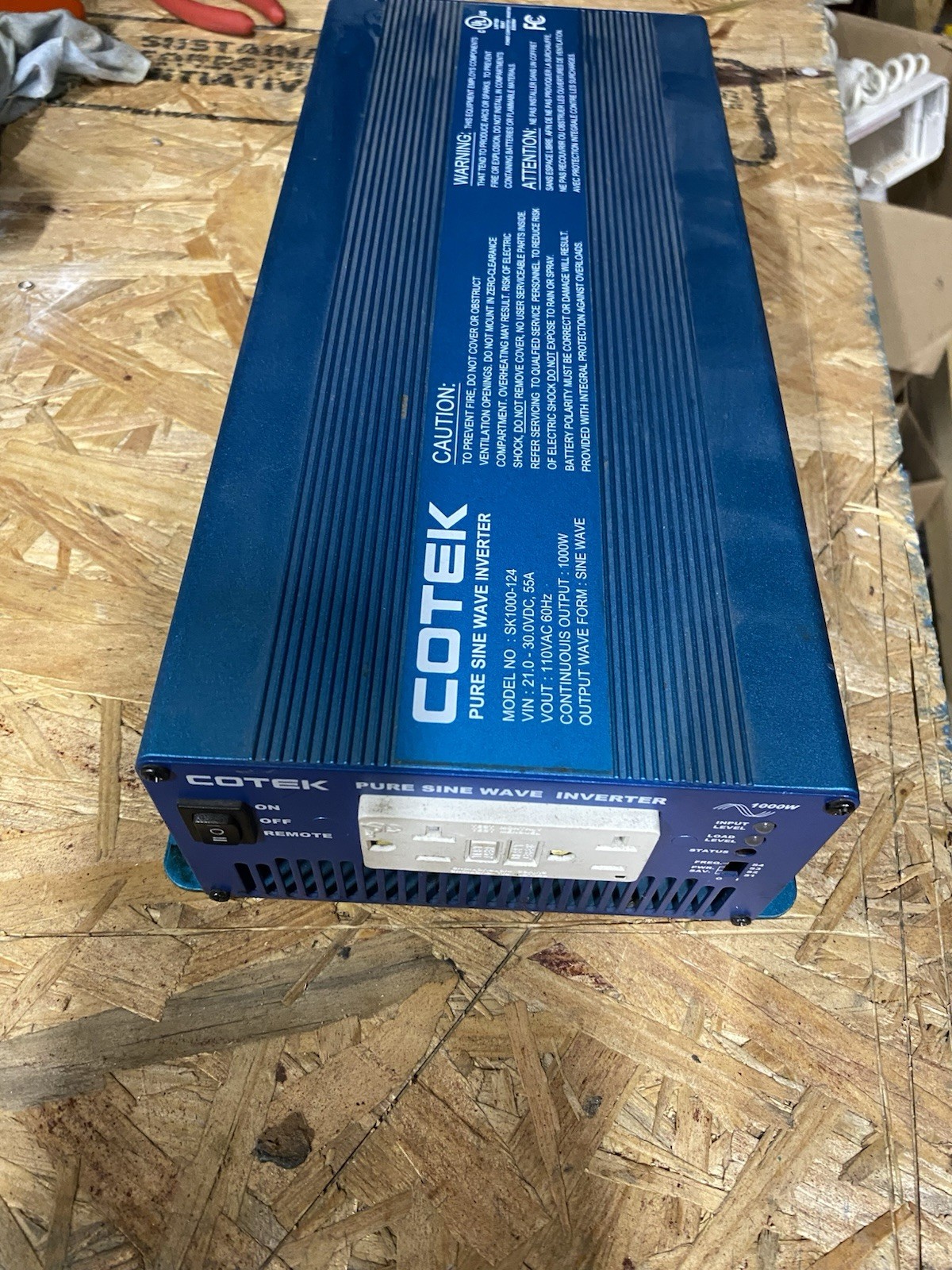 Cotek SK1000-124 Pure Sine Wave Inverter GFCI 120VAC 24VDC 1000W