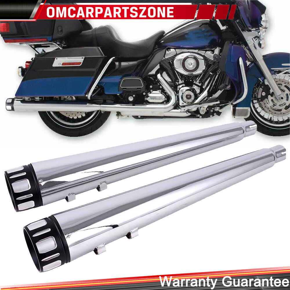 DNA 4" Megaphone Slip-On Mufflers Exhaust Pipe &End Cap For Harley Touring 95-16
