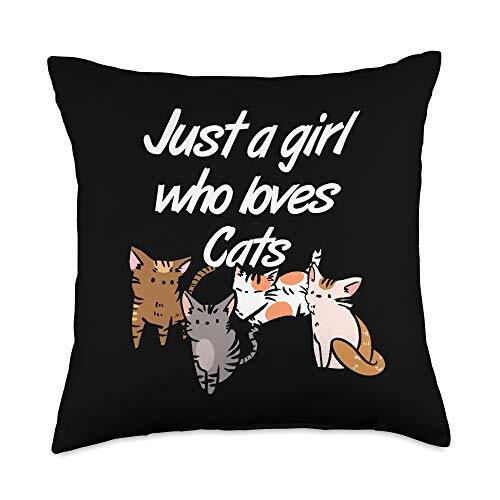Just A Girl Who Loves Cats Cute Pet Lover Owner Women Gift Throw Pillow 18x18...