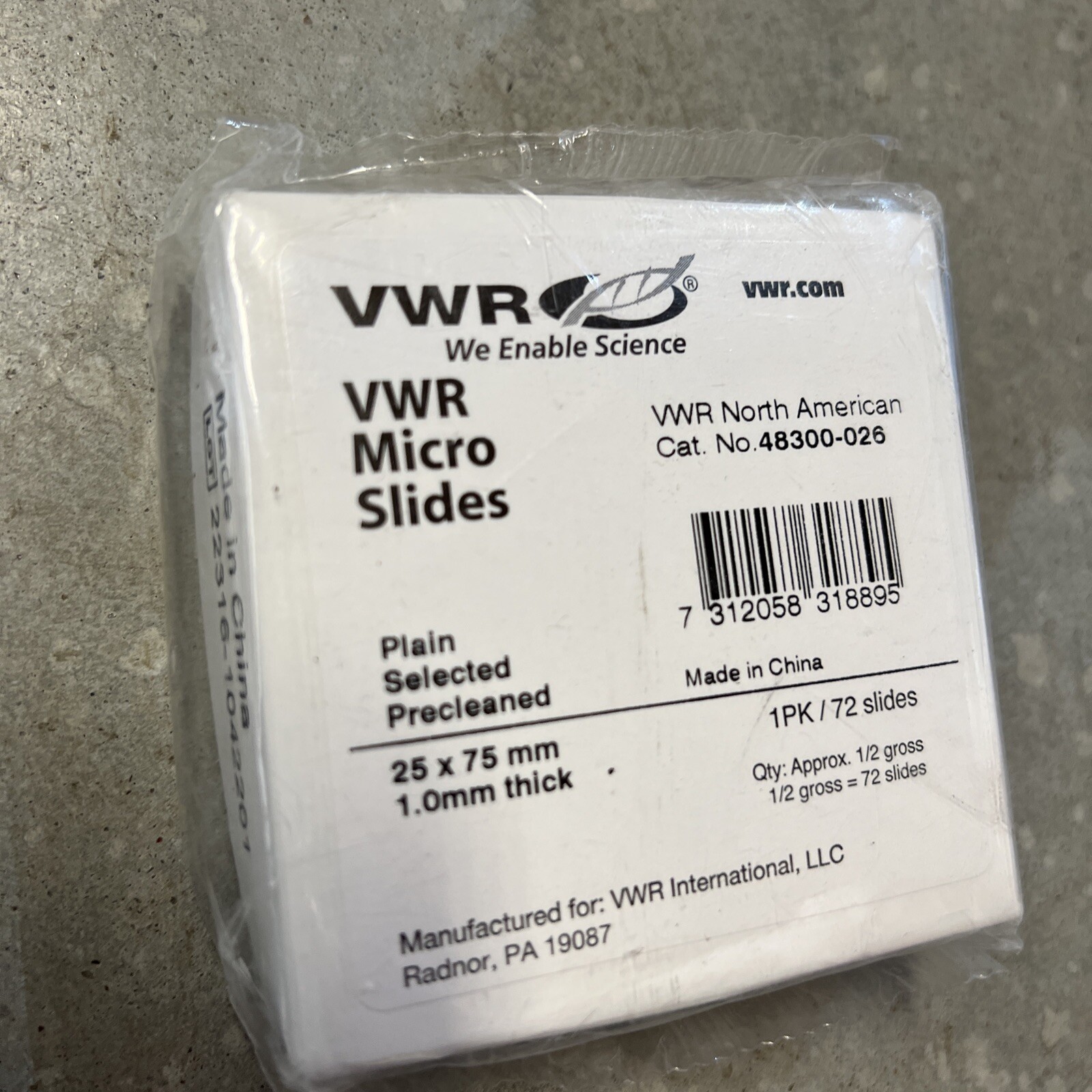 VWR Microscope Slides 72 Pack Plain Selected 25x77x1mm 48300-026 1/2 Gross
