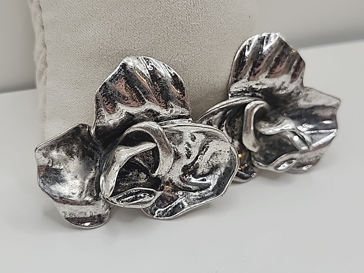 Huge Silverstone Metal Flower Earrings
