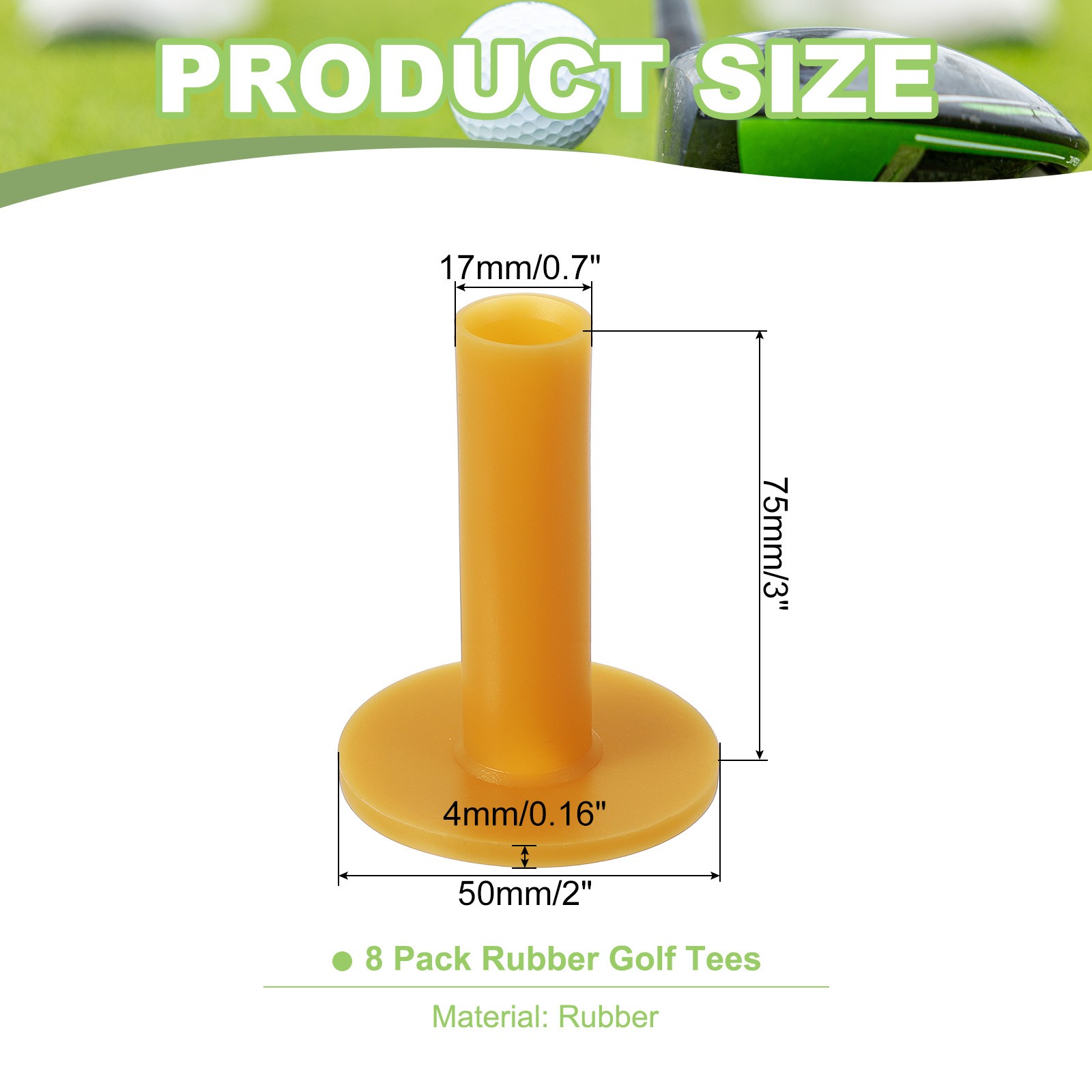 8 Pack Rubber Golf Tee 3 Inch Golf Tees Training Tee Yellow
