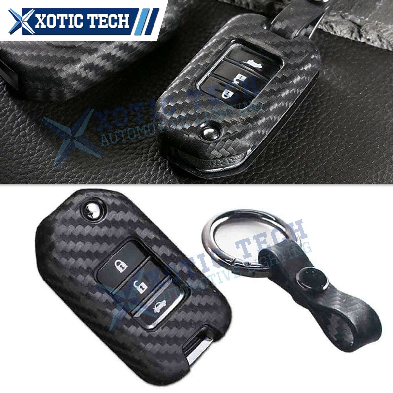 Carbon Fiber Pattern 2 3 button Key Shell w/Keychain For Honda Accord Civic CR-V