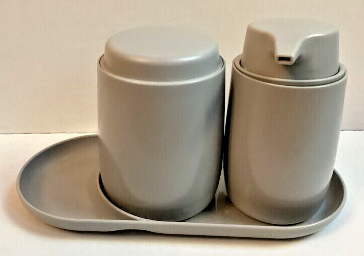 Room Essentials~ 3pc Gray Bath Bundle Set: Soap Tray & Pump & Canister