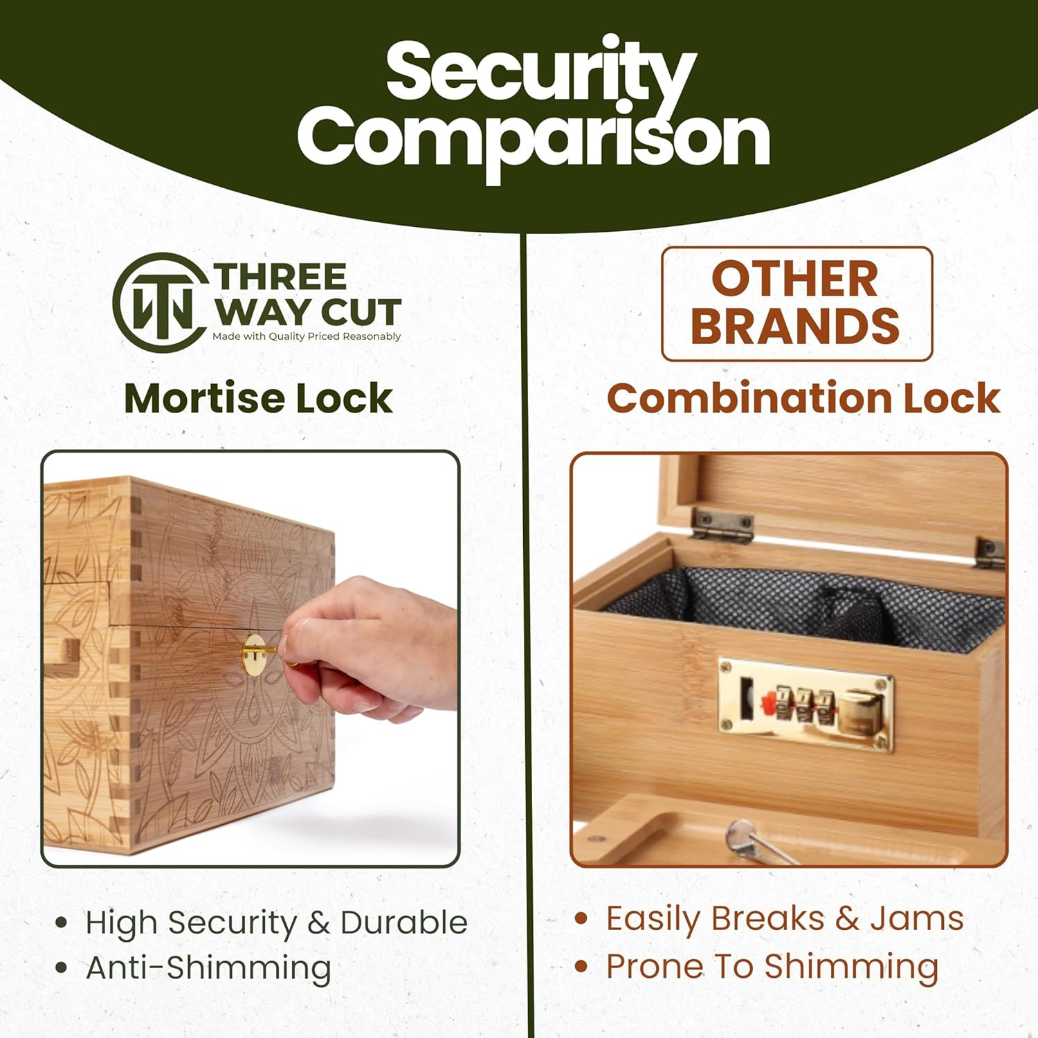 Stash Box with Combo Lock & Accessories Set - Lockable Wooden Stashbox, Storage