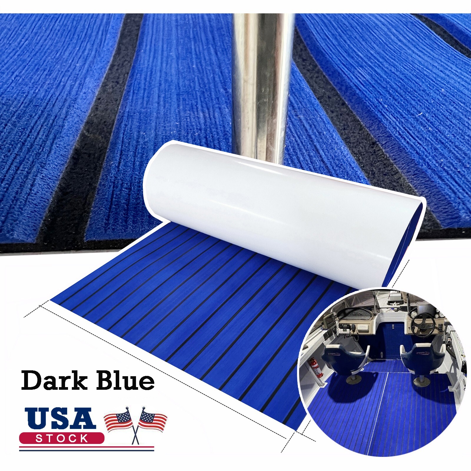 EVA Foam Boat Decking Sheet Marine Flooring Mat Dark Blue Backing Adhesive Pad