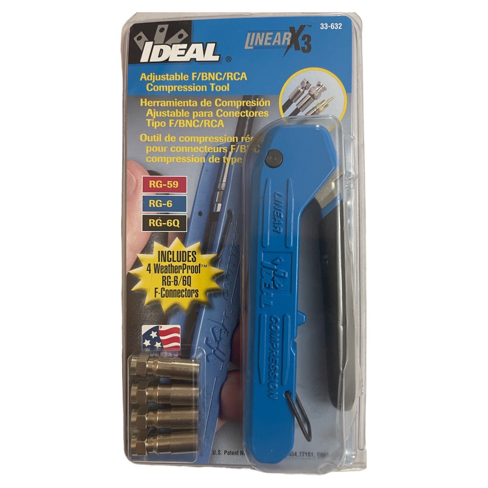 ^ Ideal LinearX3 Adjustable F/BNC/RCA Compression Tool Model 33-632 (G)