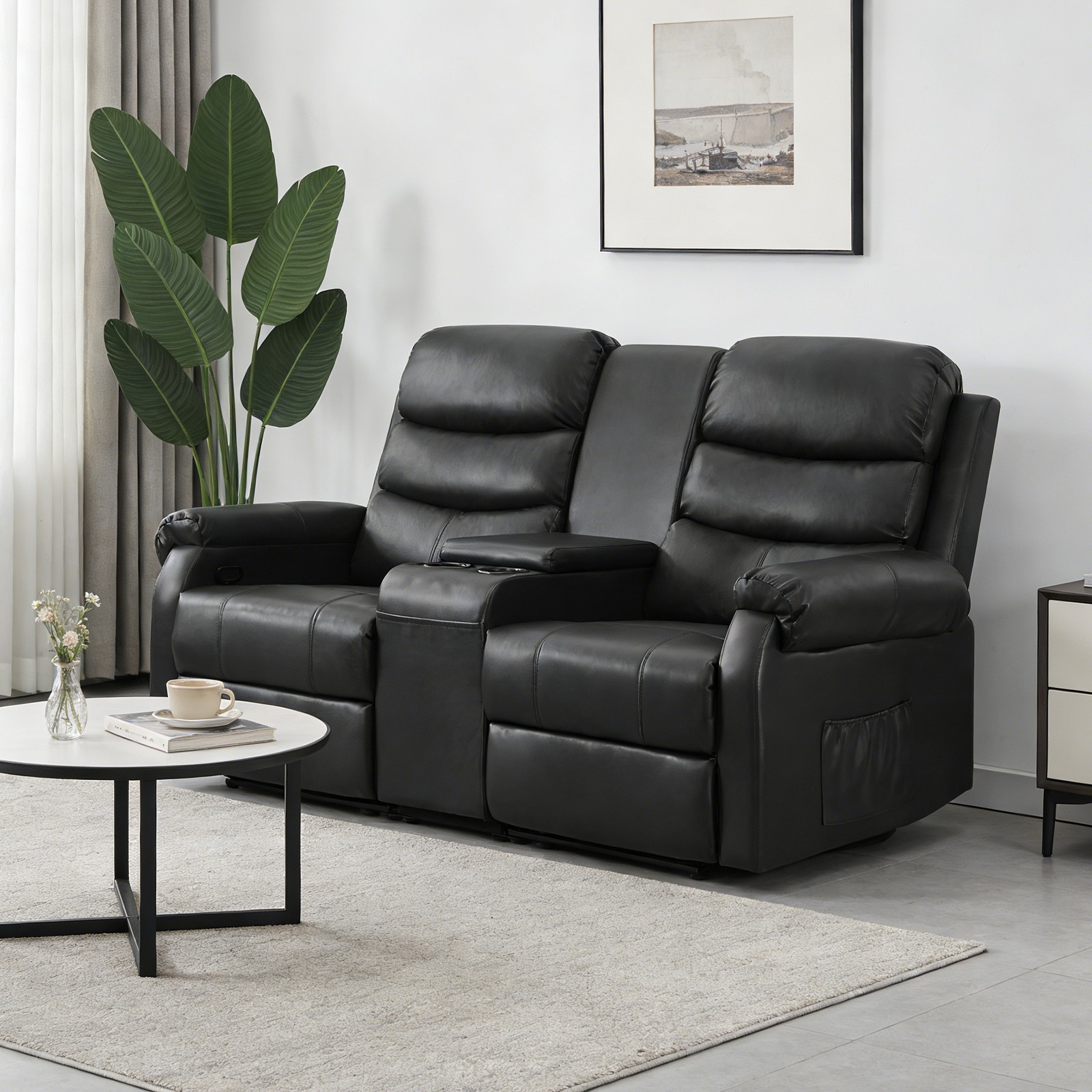 Manual Reclining Loveseat Sofa with Console Home Theater Seating for Living Room